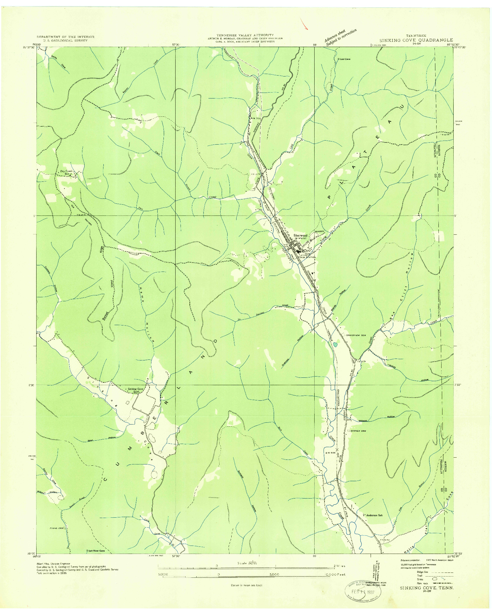 USGS 1:24000-SCALE QUADRANGLE FOR SINKING COVE, TN 1936