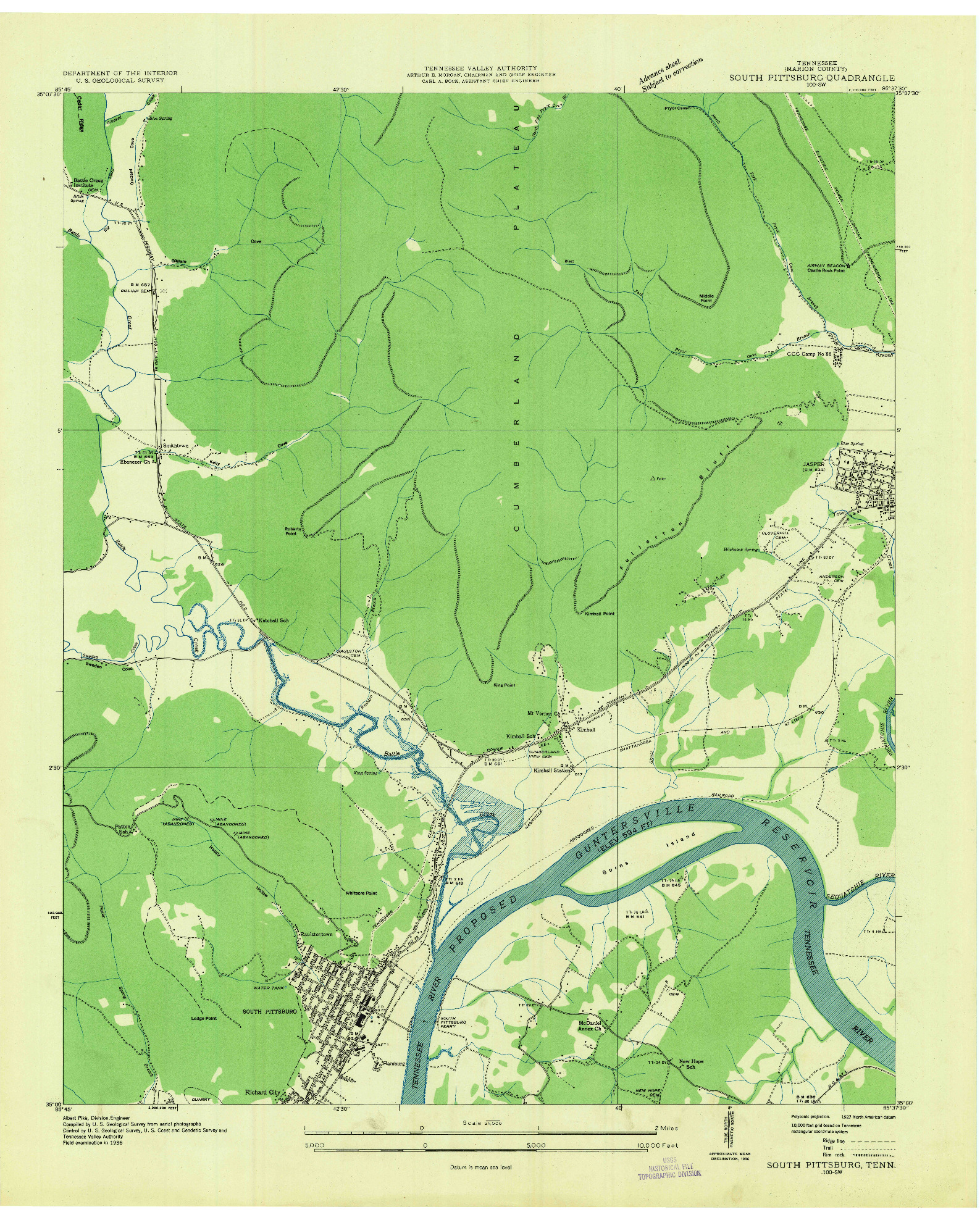 USGS 1:24000-SCALE QUADRANGLE FOR SOUTH PITTSBURG, TN 1936