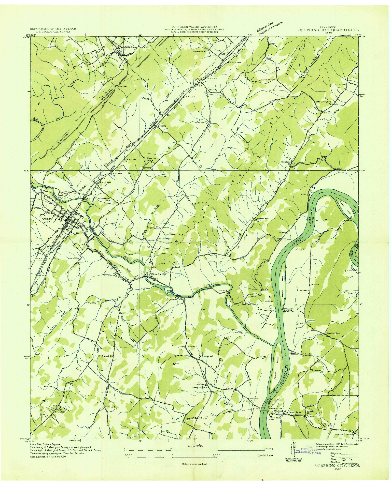 USGS 1:24000-SCALE QUADRANGLE FOR SPRING CITY, TN 1936