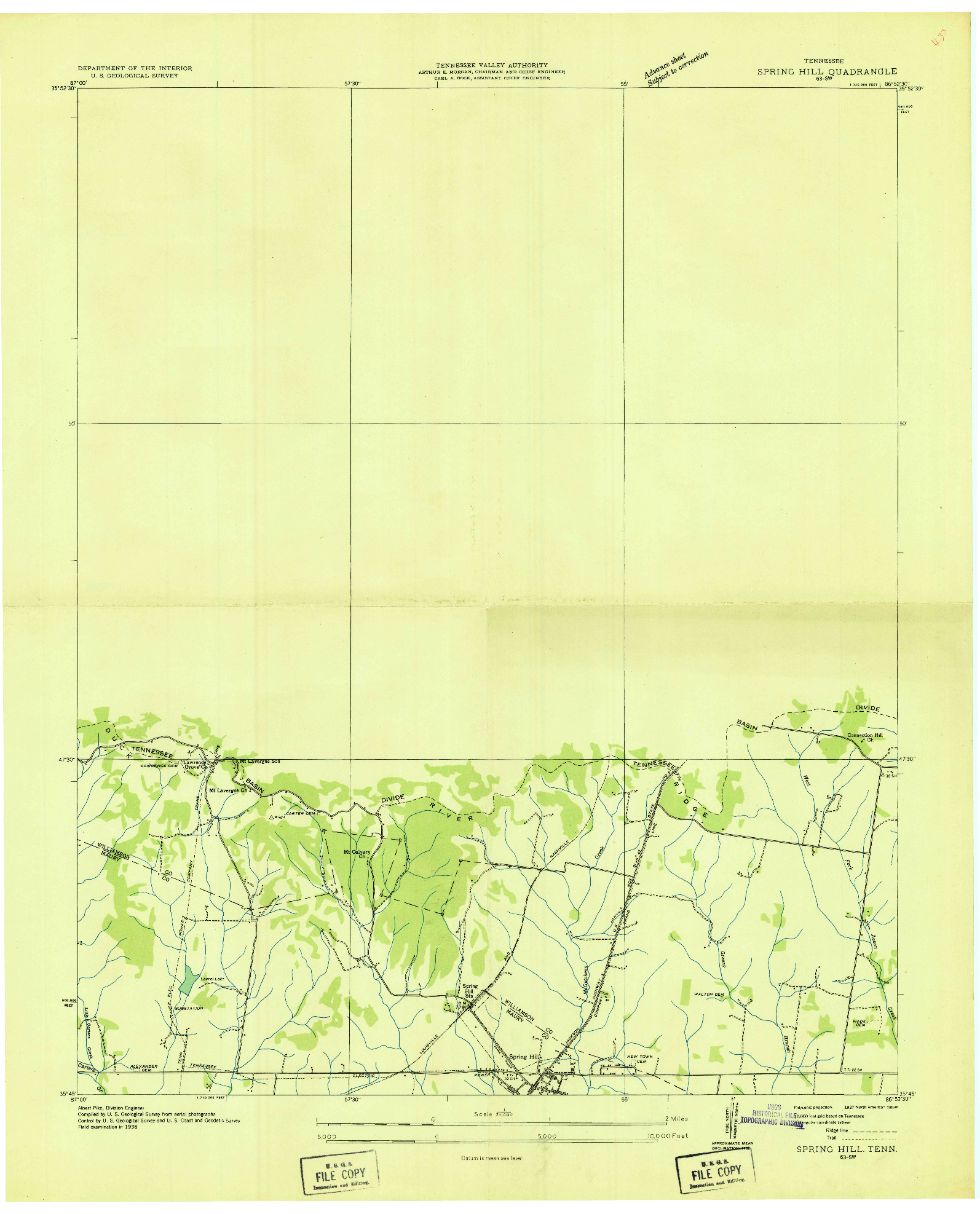 USGS 1:24000-SCALE QUADRANGLE FOR SPRING HILL, TN 1936