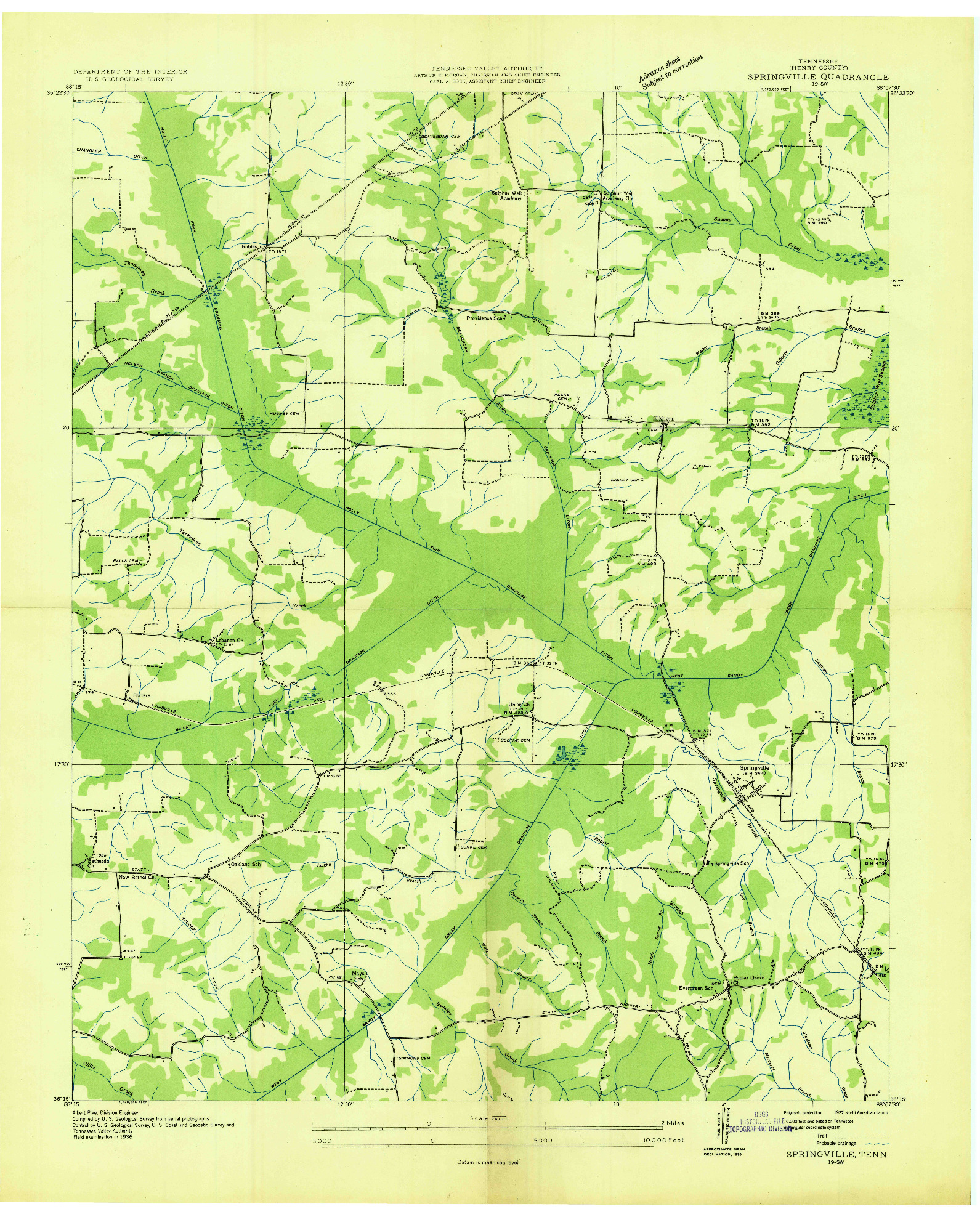 USGS 1:24000-SCALE QUADRANGLE FOR SPRINGVILLE, TN 1936