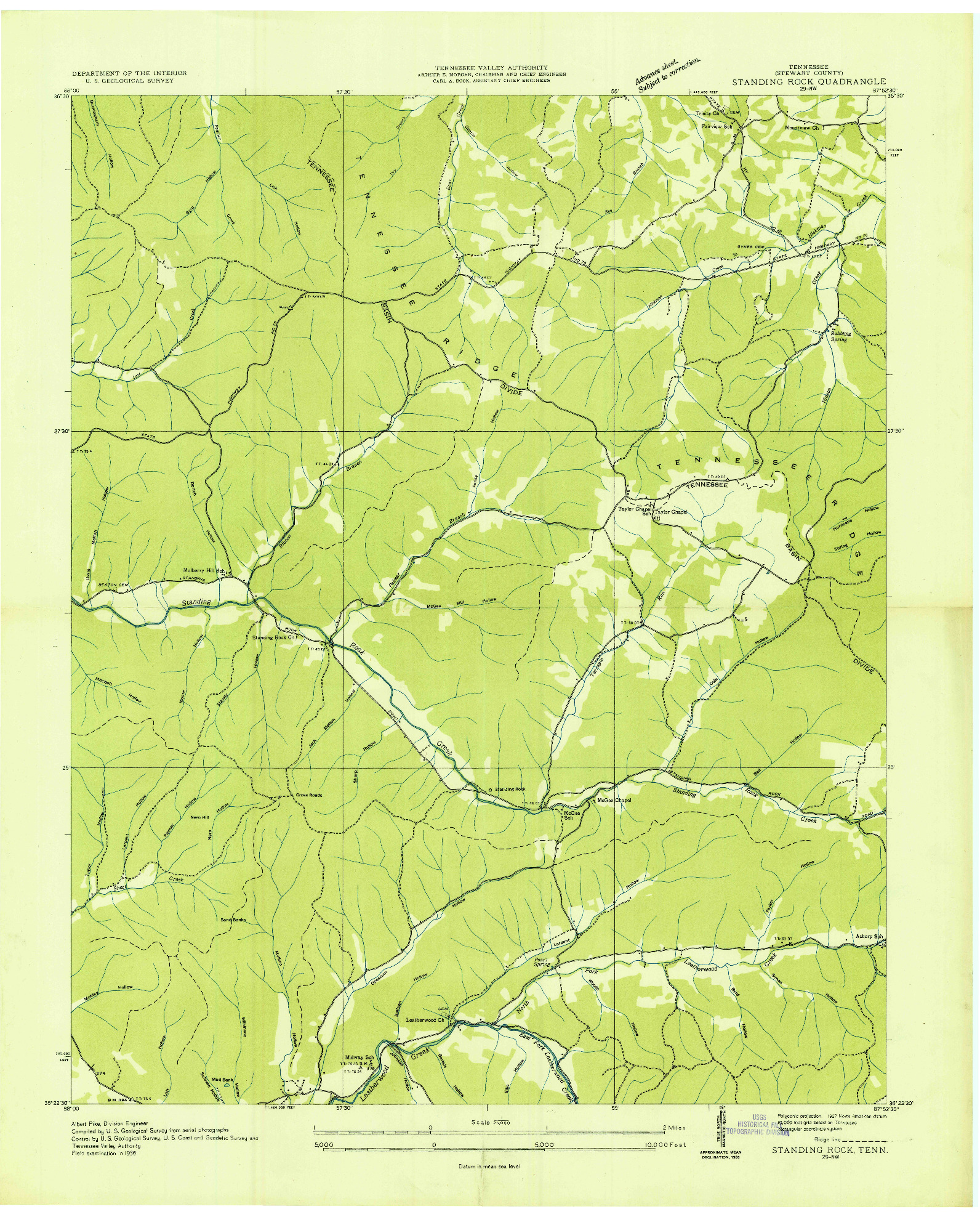 USGS 1:24000-SCALE QUADRANGLE FOR STANDING ROCK, TN 1936