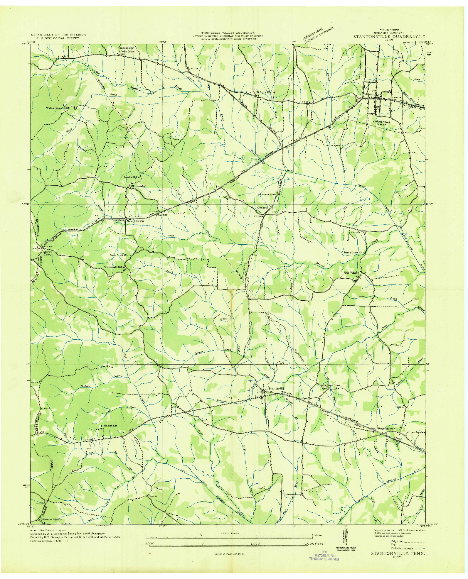 USGS 1:24000-SCALE QUADRANGLE FOR STANTONVILLE, TN 1936