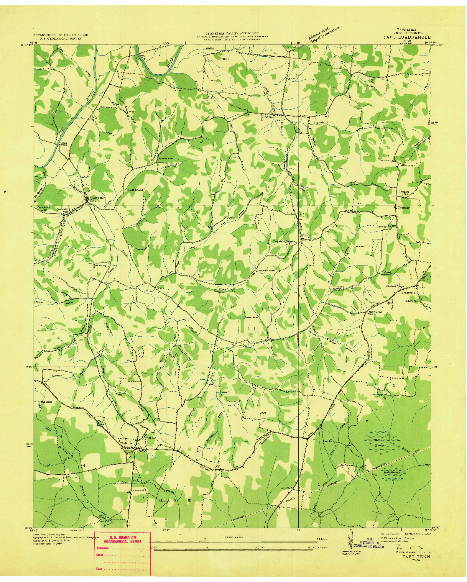 USGS 1:24000-SCALE QUADRANGLE FOR TAFT, TN 1936