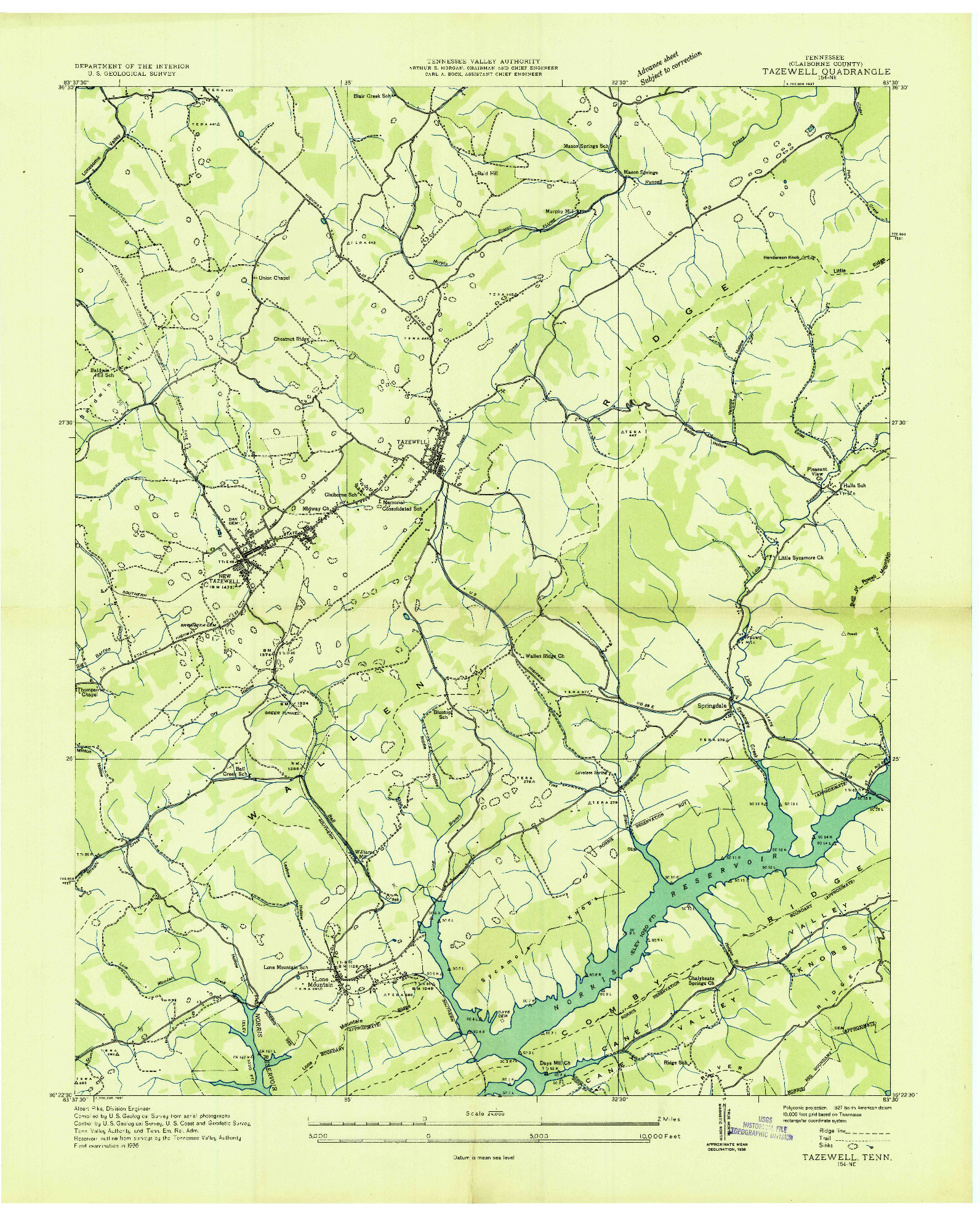 USGS 1:24000-SCALE QUADRANGLE FOR TAZEWELL, TN 1936