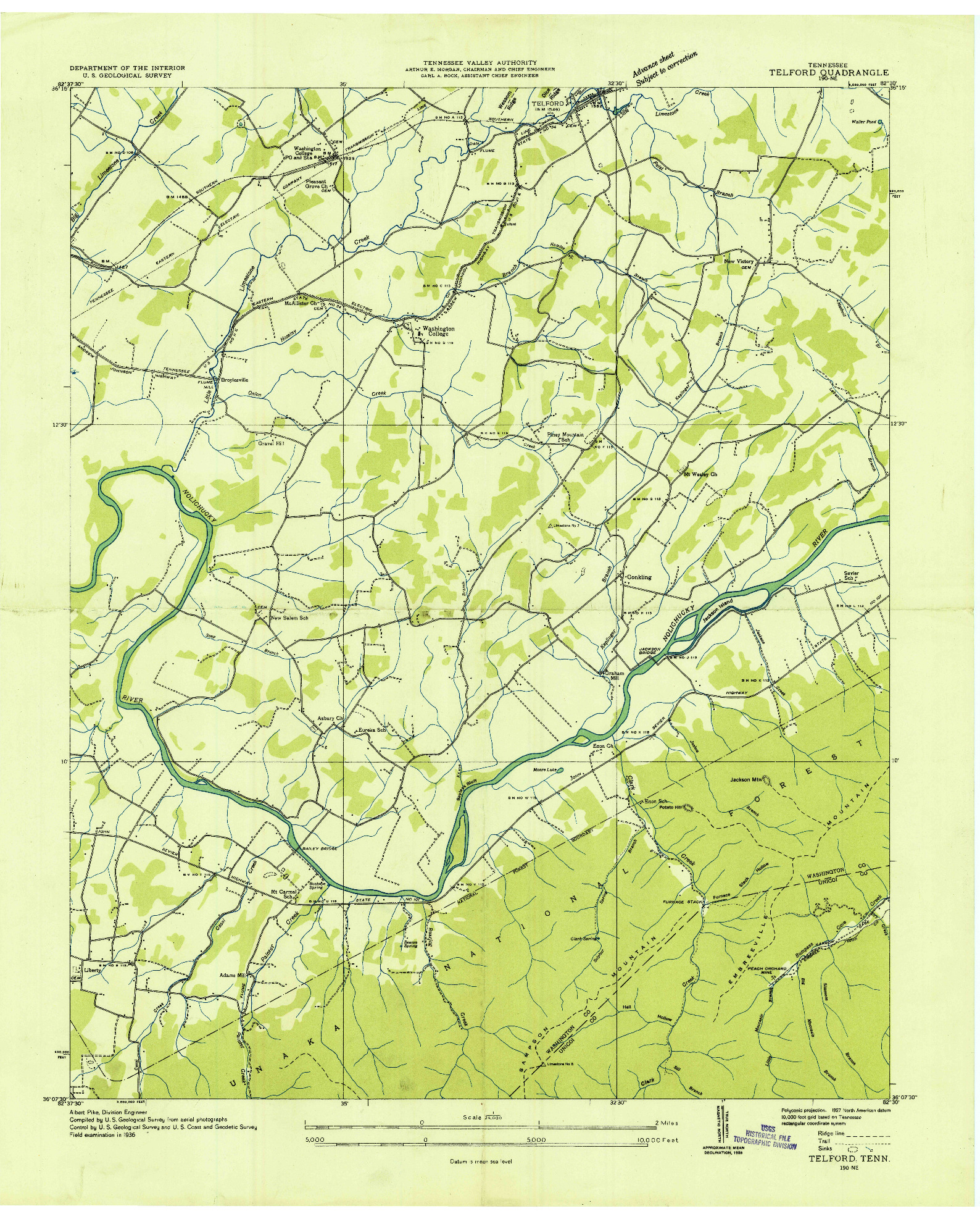 USGS 1:24000-SCALE QUADRANGLE FOR TELFORD, TN 1936