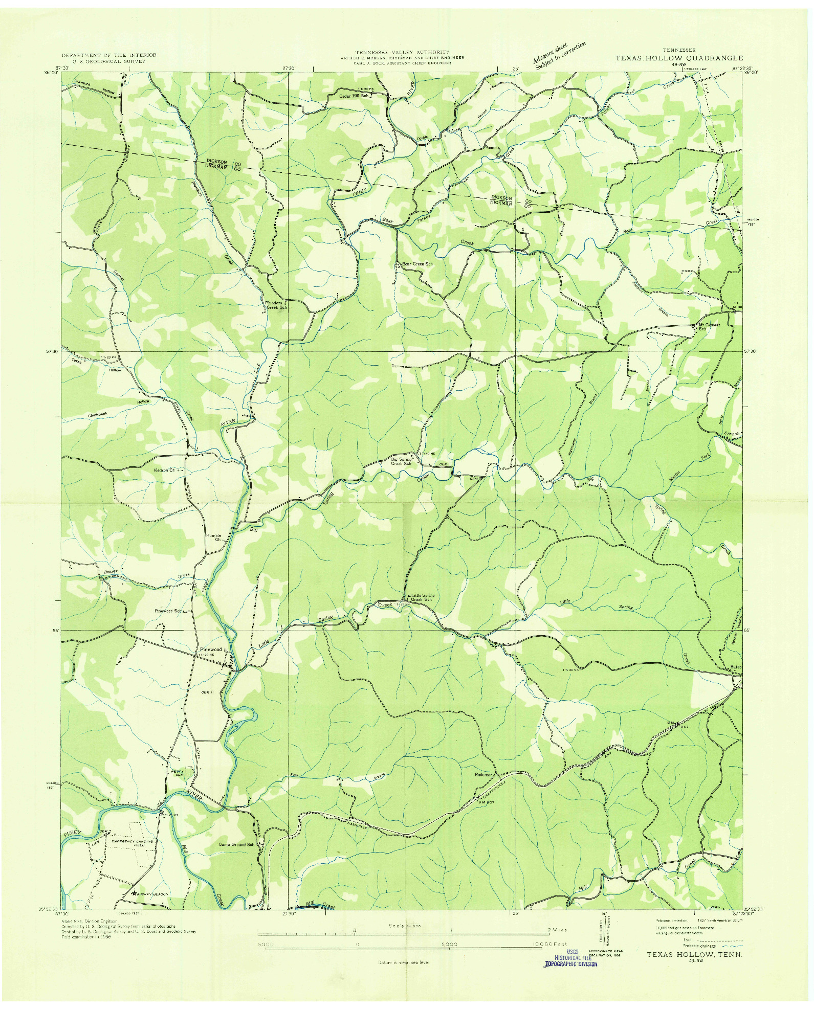 USGS 1:24000-SCALE QUADRANGLE FOR TEXAS HOLLOW, TN 1936