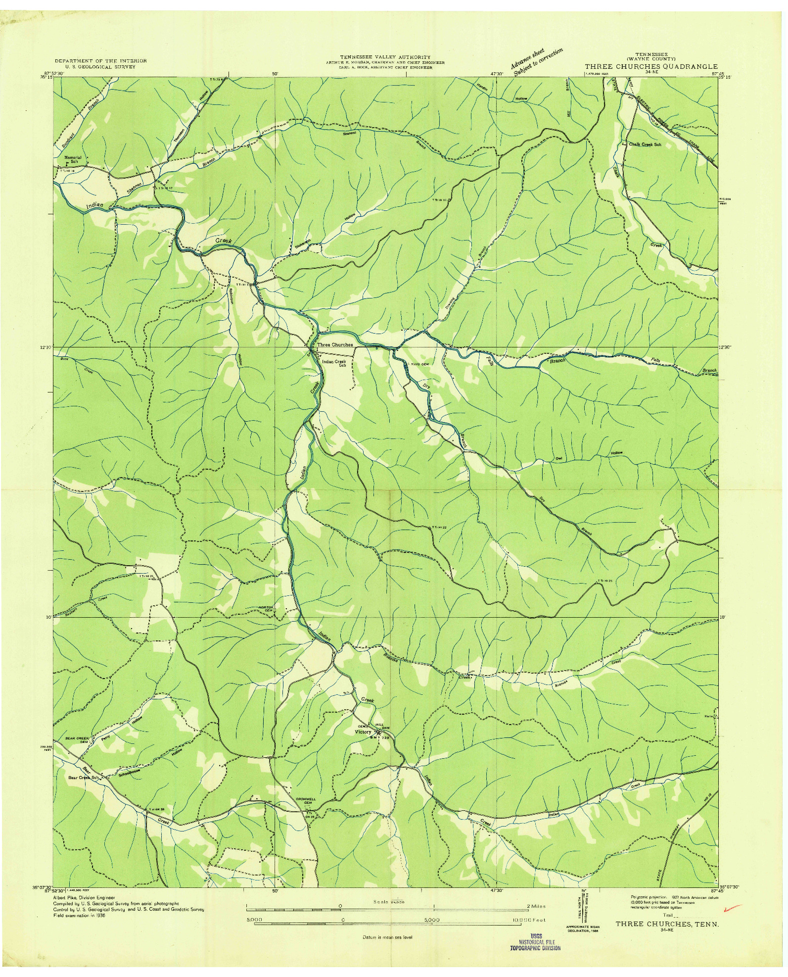 USGS 1:24000-SCALE QUADRANGLE FOR THREE CHURCHES, TN 1936