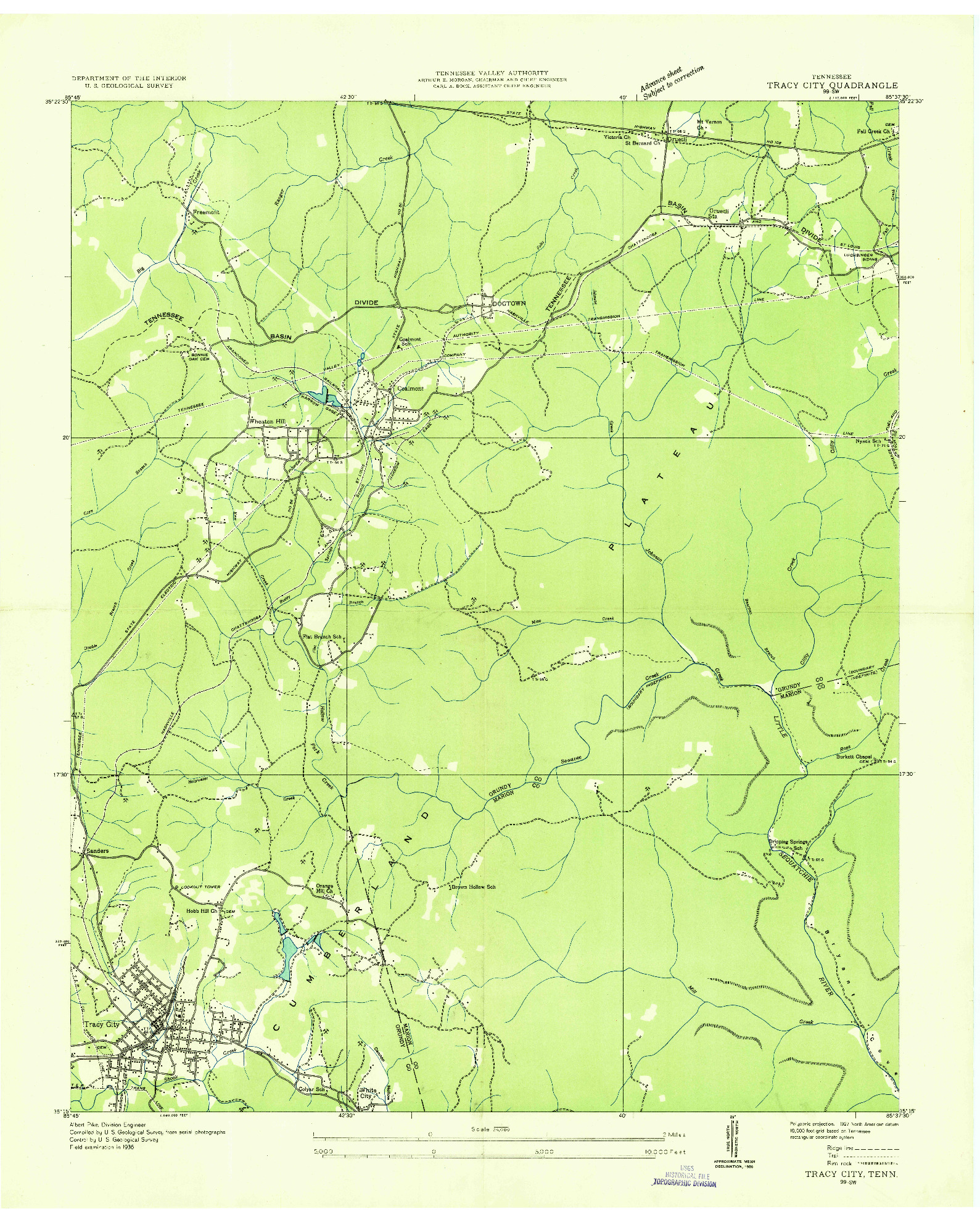 USGS 1:24000-SCALE QUADRANGLE FOR TRACY CITY, TN 1936