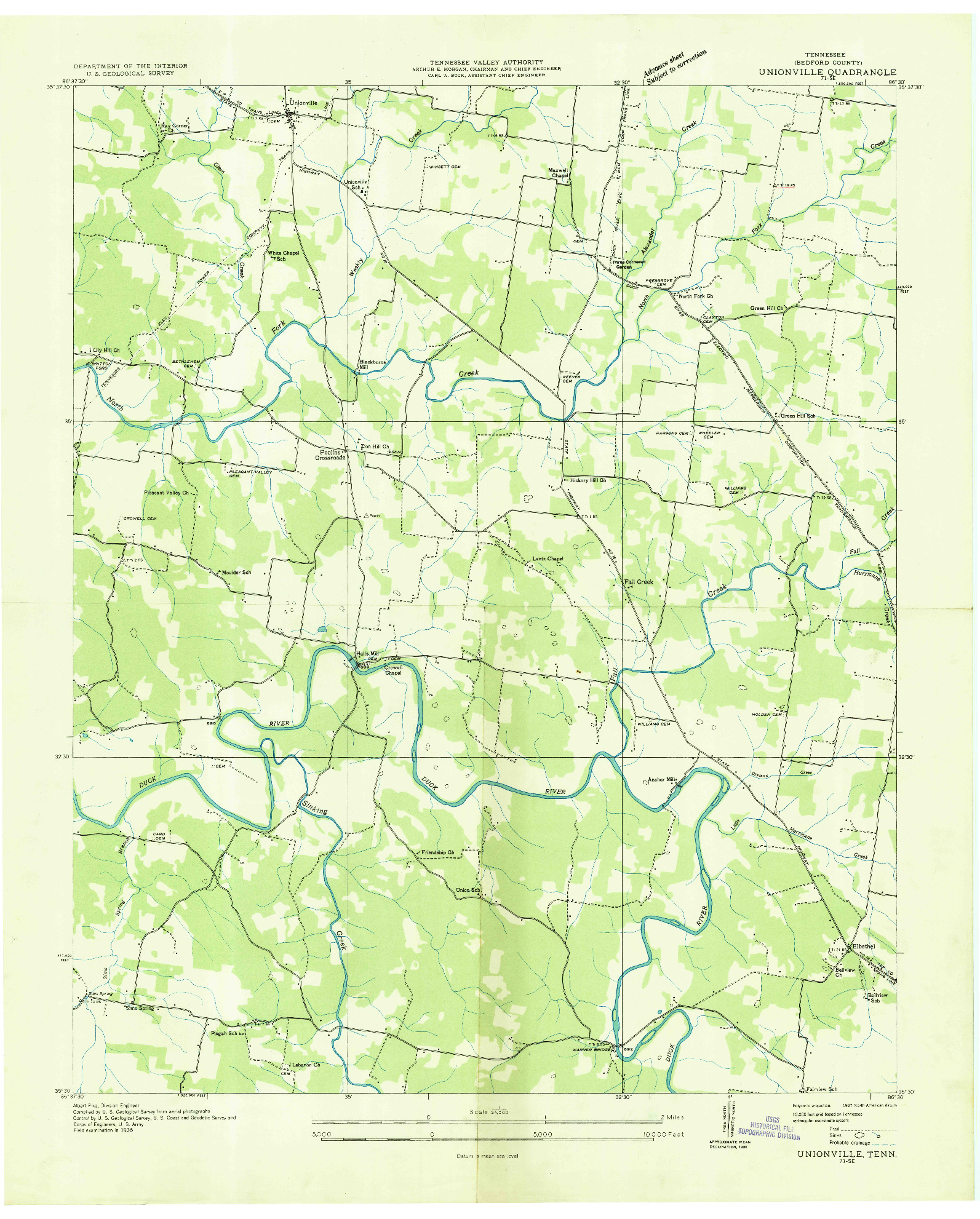 USGS 1:24000-SCALE QUADRANGLE FOR UNIONVILLE, TN 1936