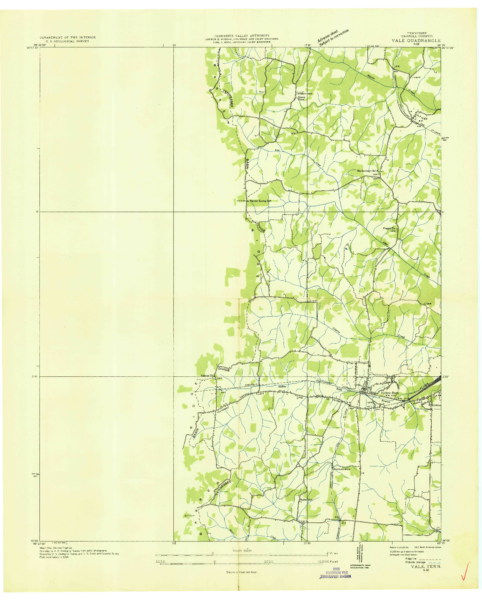 USGS 1:24000-SCALE QUADRANGLE FOR VALE, TN 1936