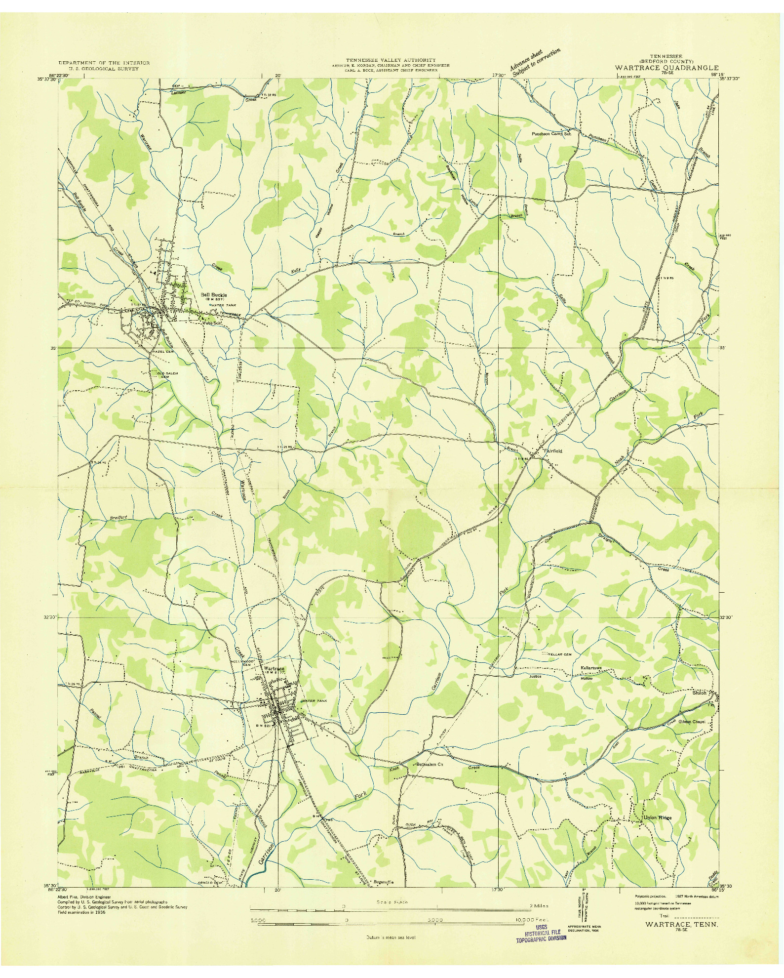 USGS 1:24000-SCALE QUADRANGLE FOR WARTRACE, TN 1936