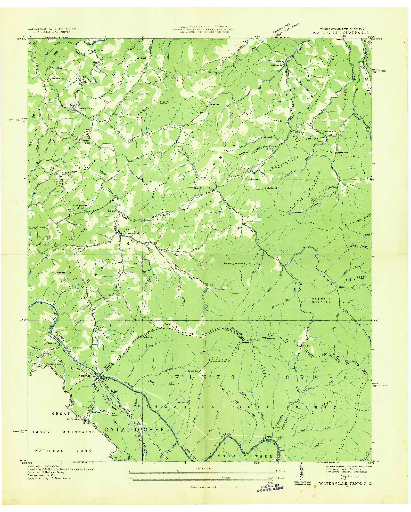 USGS 1:24000-SCALE QUADRANGLE FOR WATERVILLE, TN 1936