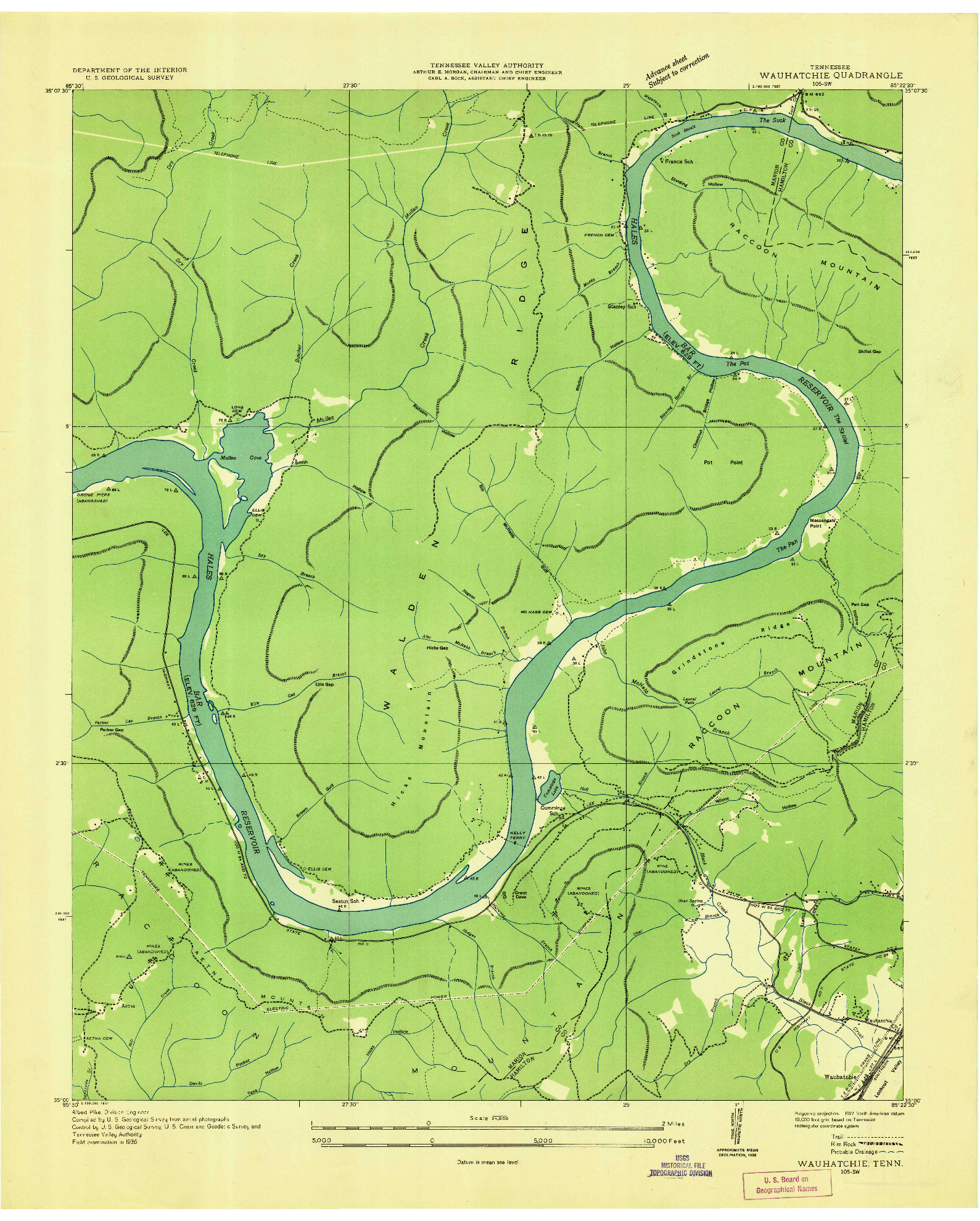 USGS 1:24000-SCALE QUADRANGLE FOR WAUHATCHIE, TN 1936