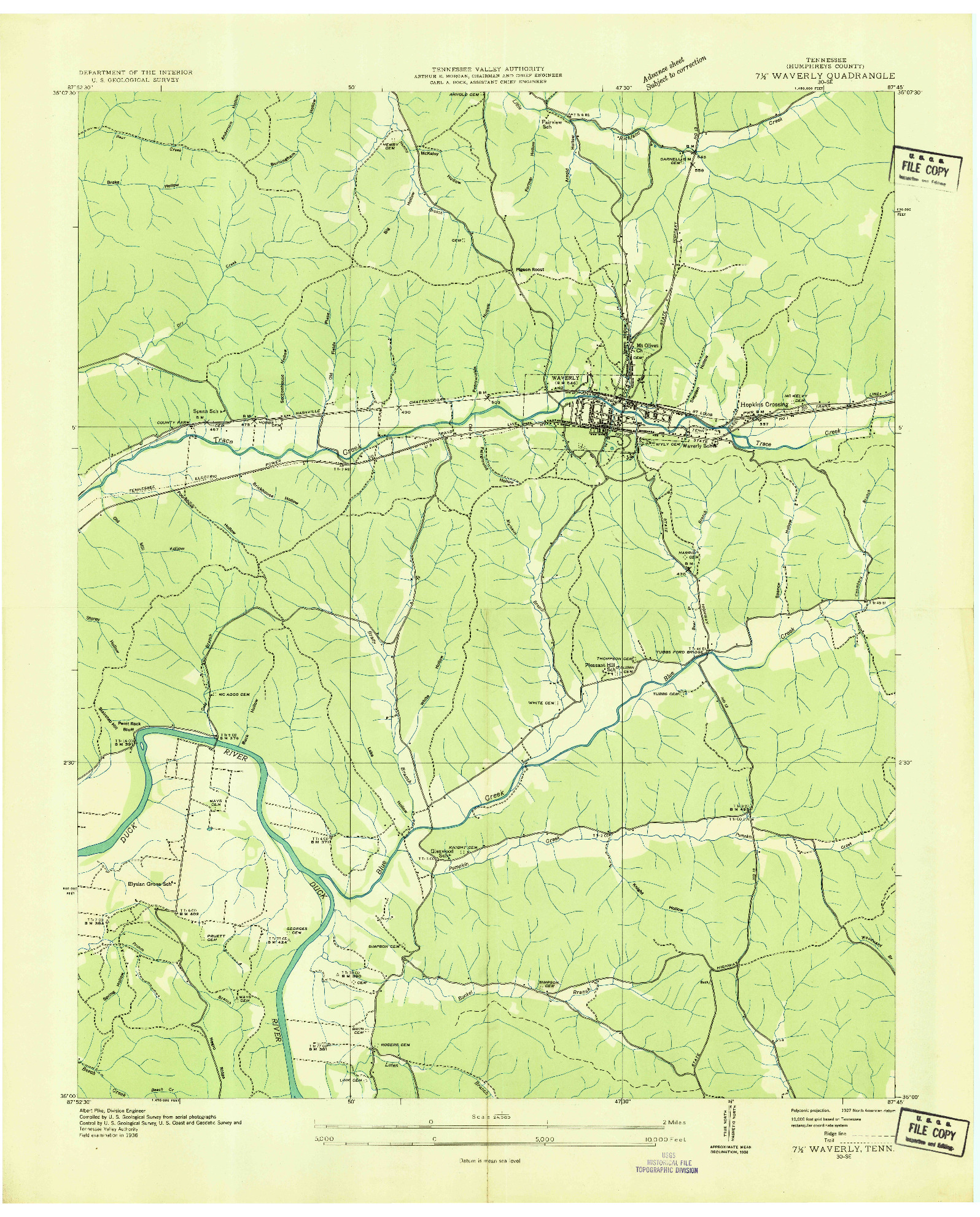 USGS 1:24000-SCALE QUADRANGLE FOR WAVERLY, TN 1936