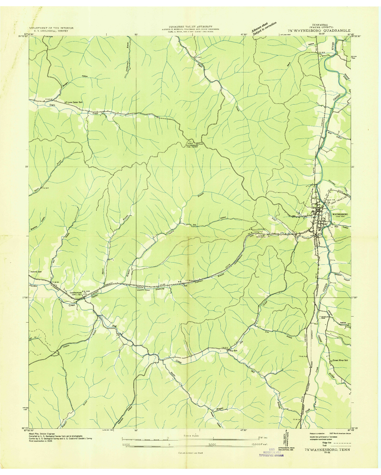 USGS 1:24000-SCALE QUADRANGLE FOR WAYNESBORO, TN 1936