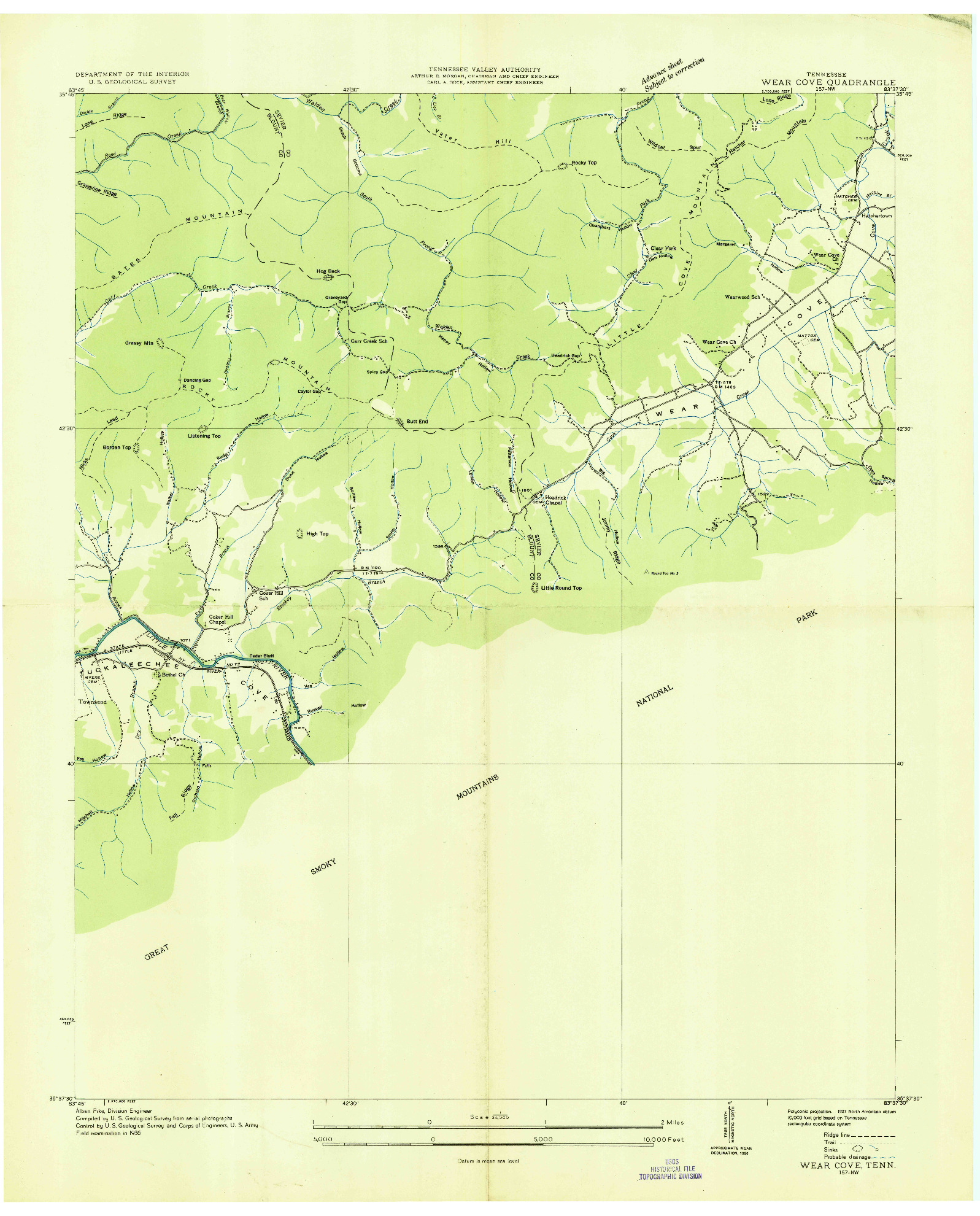USGS 1:24000-SCALE QUADRANGLE FOR WEAR COVE, TN 1936