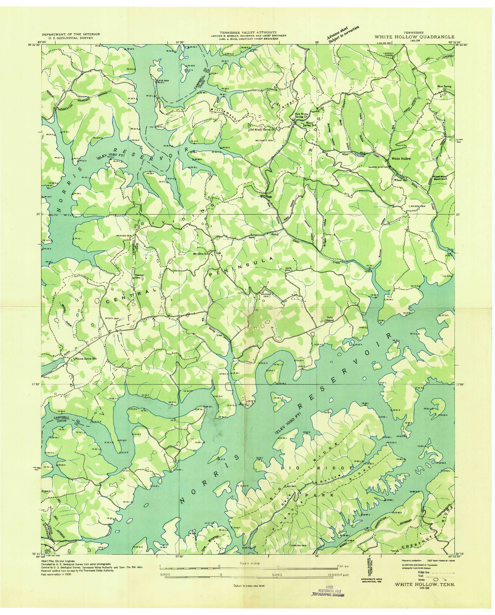 USGS 1:24000-SCALE QUADRANGLE FOR WHITE HOLLOW, TN 1936