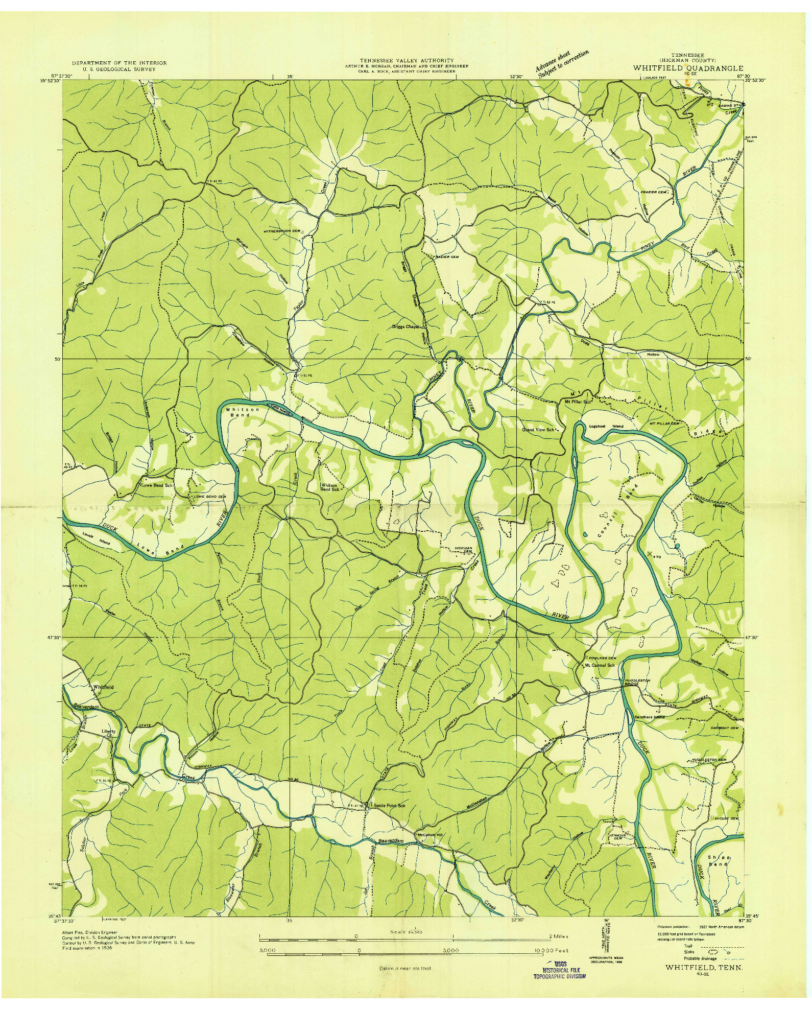 USGS 1:24000-SCALE QUADRANGLE FOR WHITFIELD, TN 1936