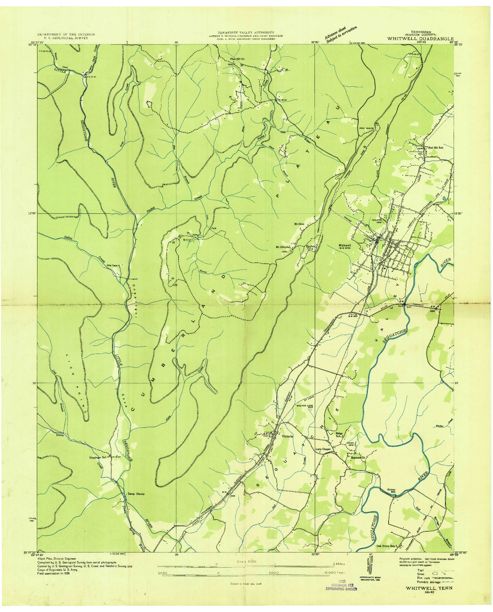 USGS 1:24000-SCALE QUADRANGLE FOR WHITWELL, TN 1936