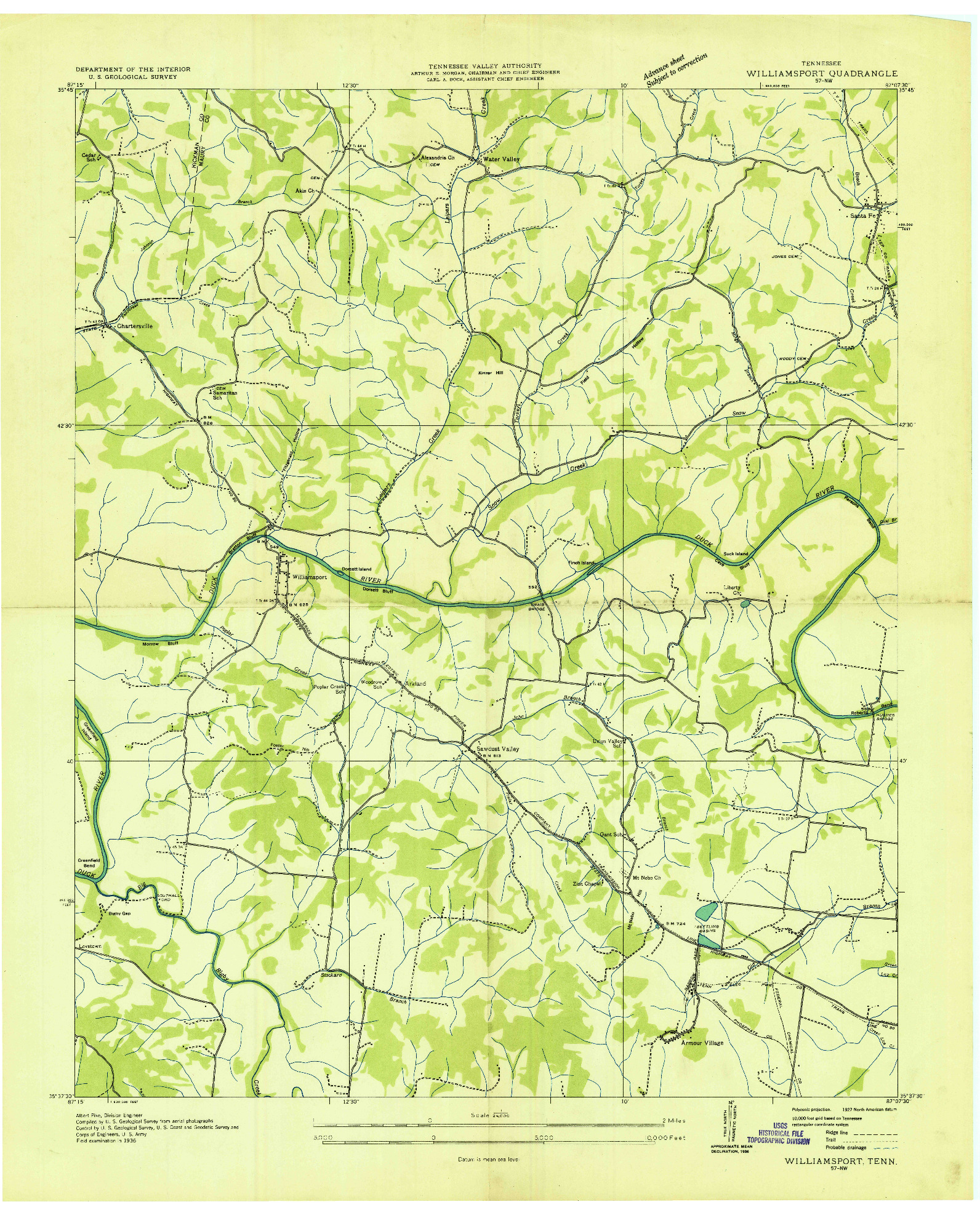 USGS 1:24000-SCALE QUADRANGLE FOR WILLIAMSPORT, TN 1936