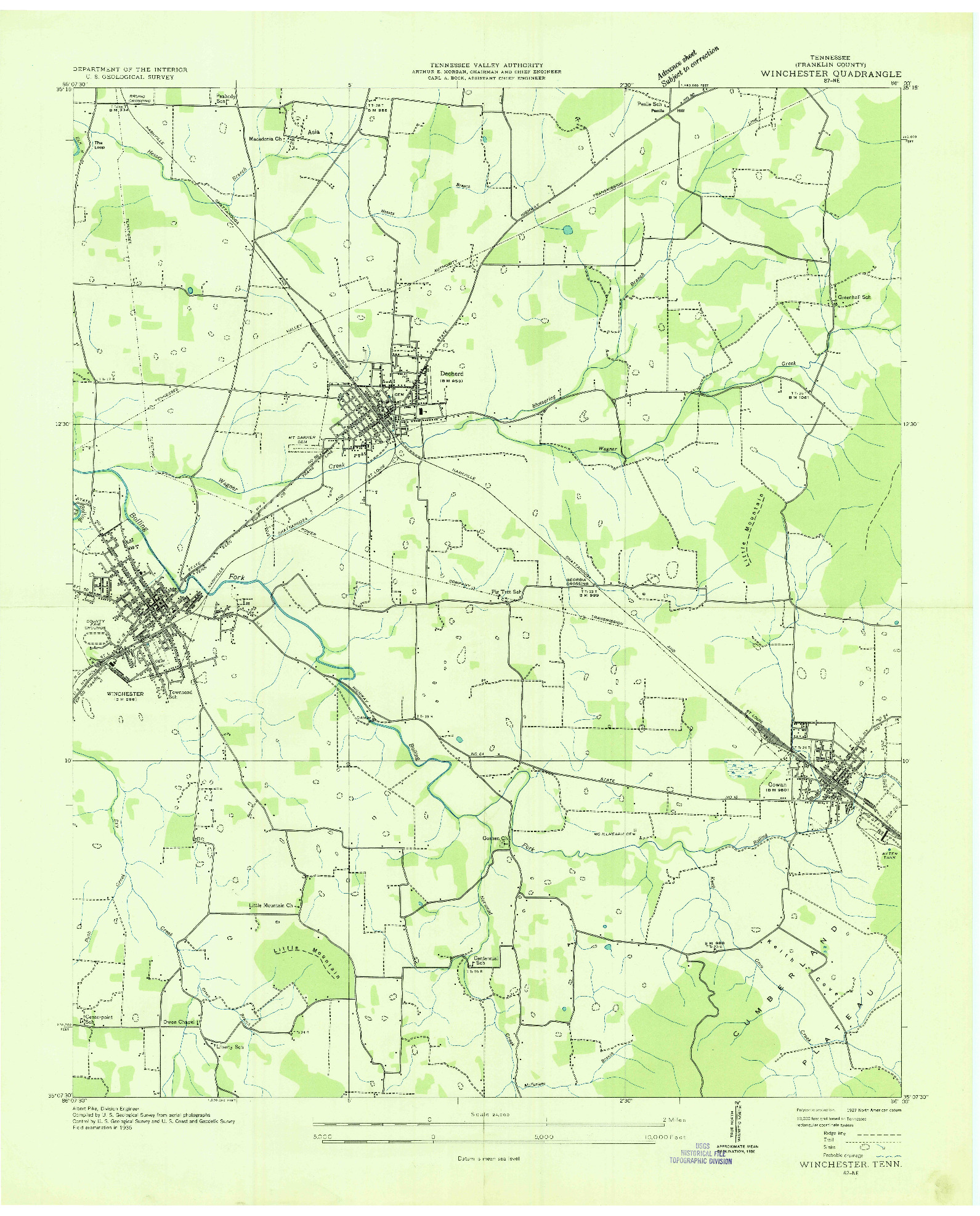 USGS 1:24000-SCALE QUADRANGLE FOR WINCHESTER, TN 1936