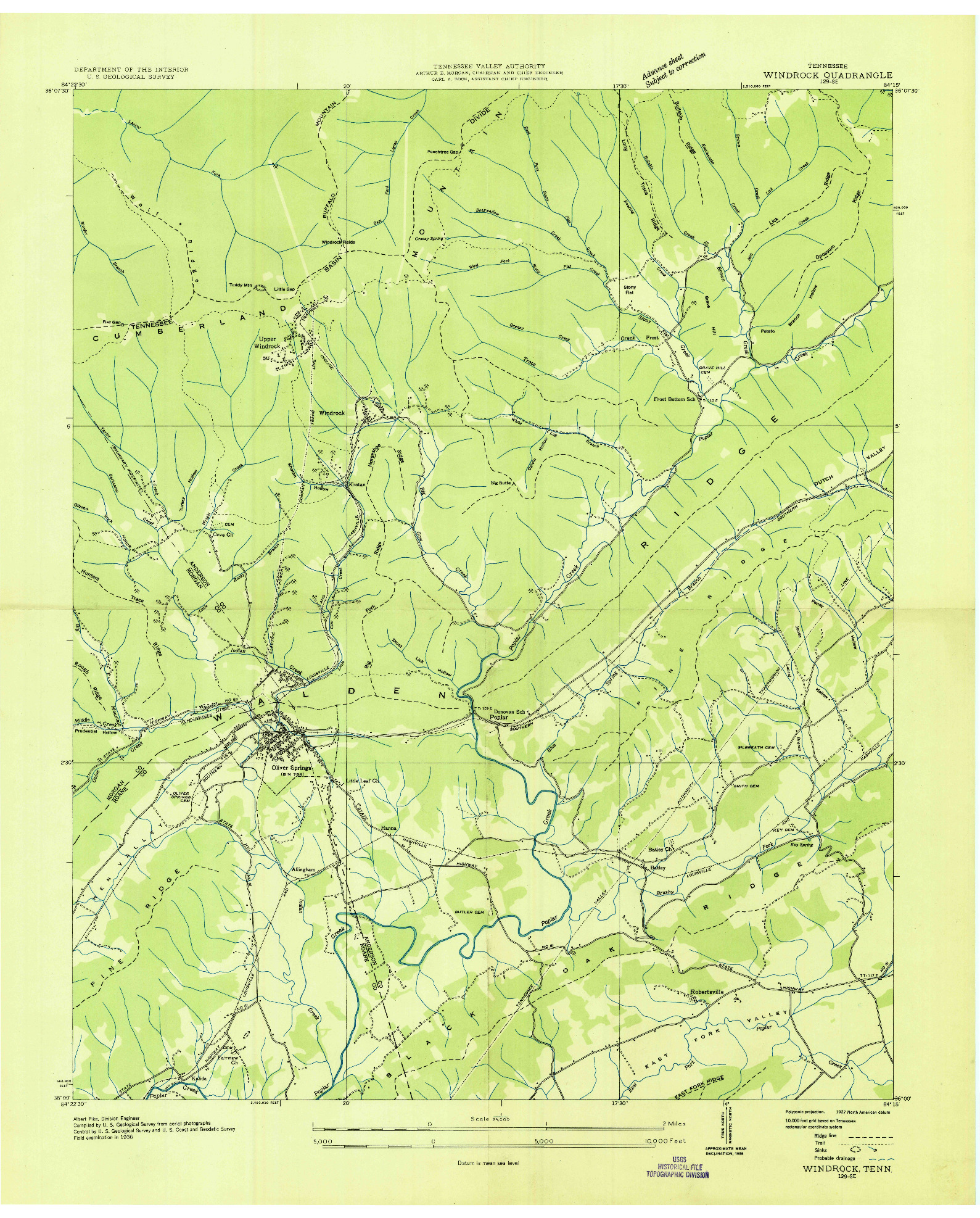 USGS 1:24000-SCALE QUADRANGLE FOR WINDROCK, TN 1936