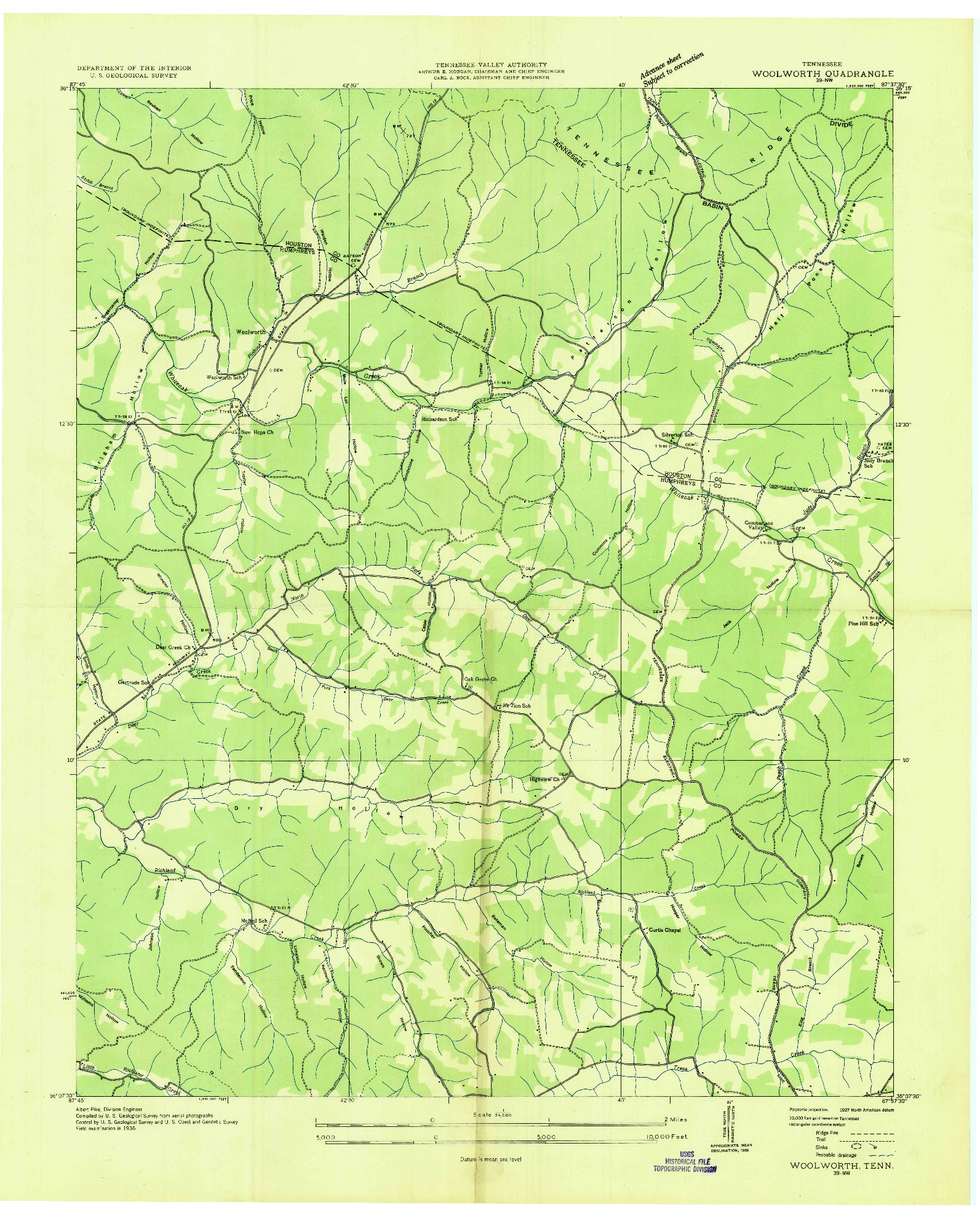 USGS 1:24000-SCALE QUADRANGLE FOR WOOLWORTH, TN 1936