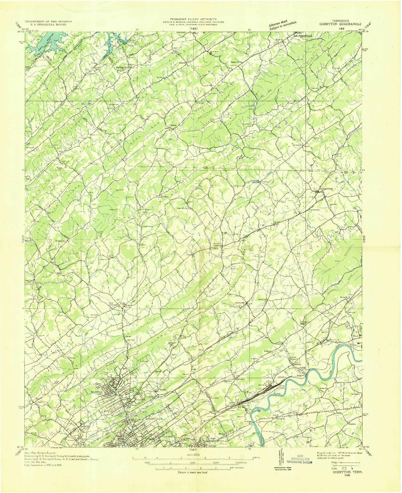 USGS 1:48000-SCALE QUADRANGLE FOR GORRYTON, TN 1936