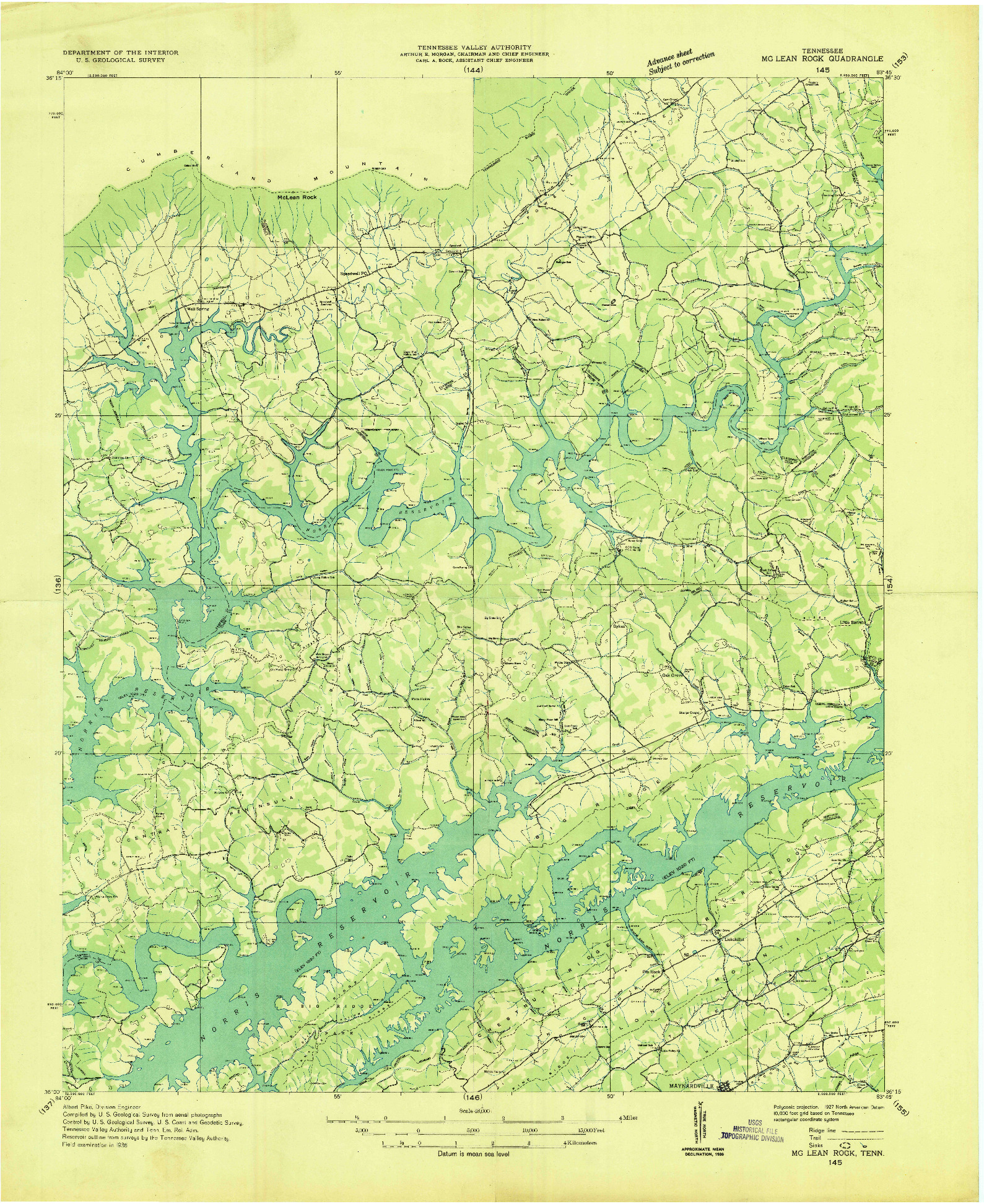 USGS 1:48000-SCALE QUADRANGLE FOR MC LEAN ROCK, TN 1936