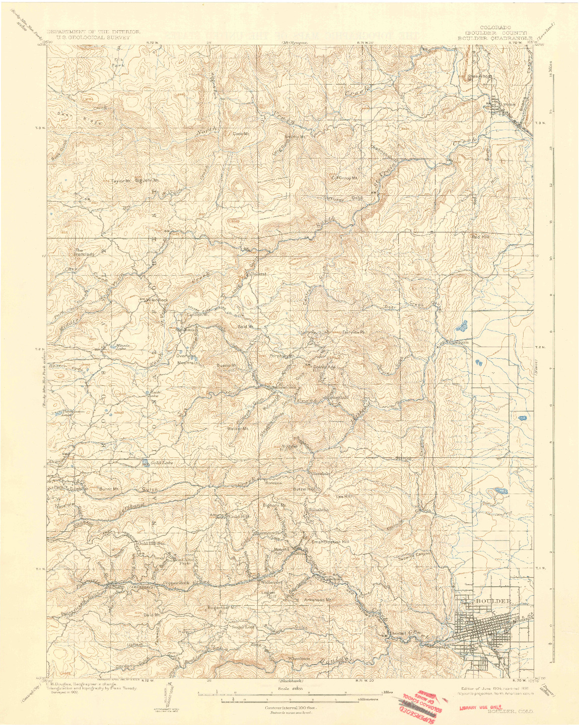 USGS 1:62500-SCALE QUADRANGLE FOR BOULDER, CO 1904