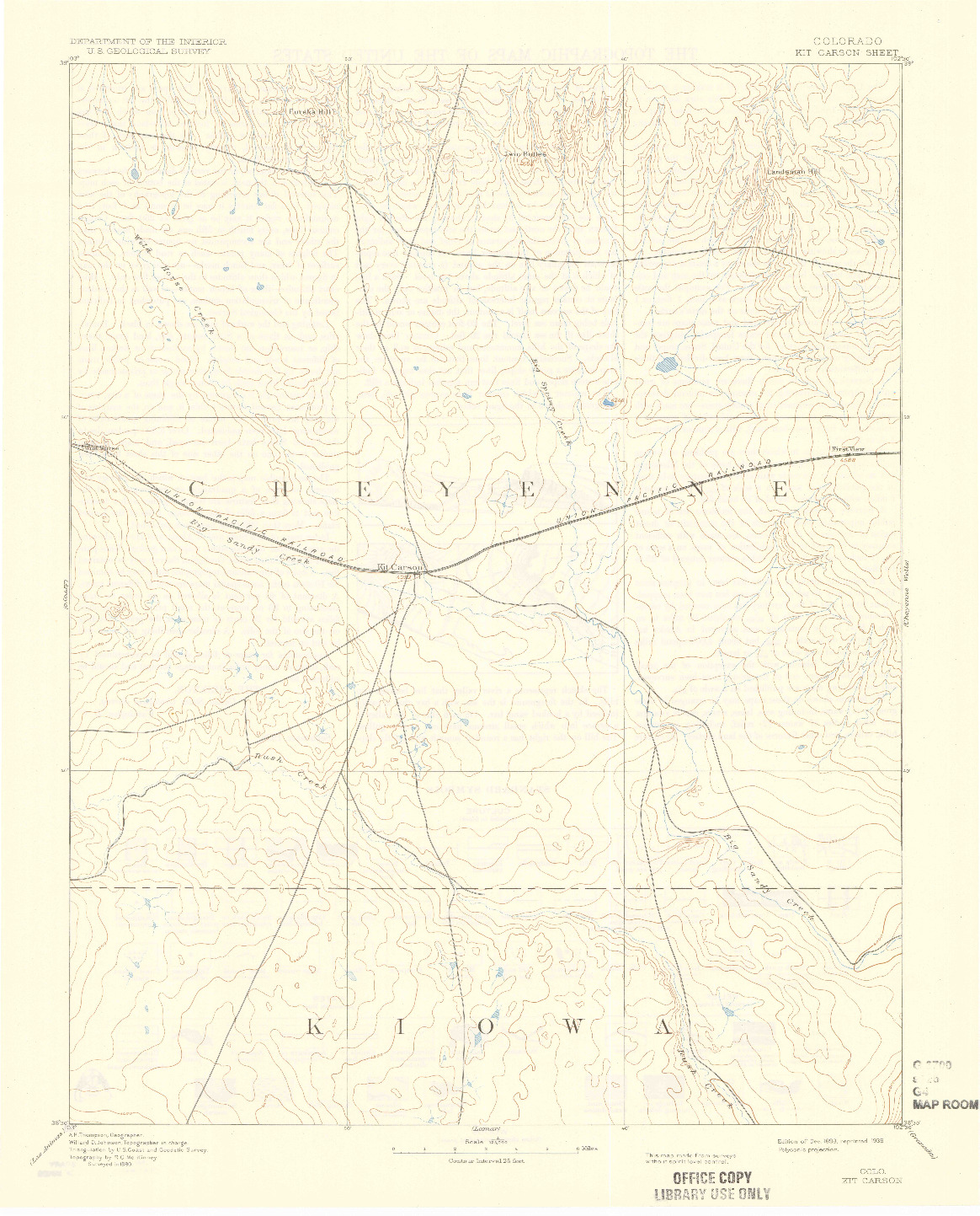 USGS 1:125000-SCALE QUADRANGLE FOR KIT CARSON, CO 1893