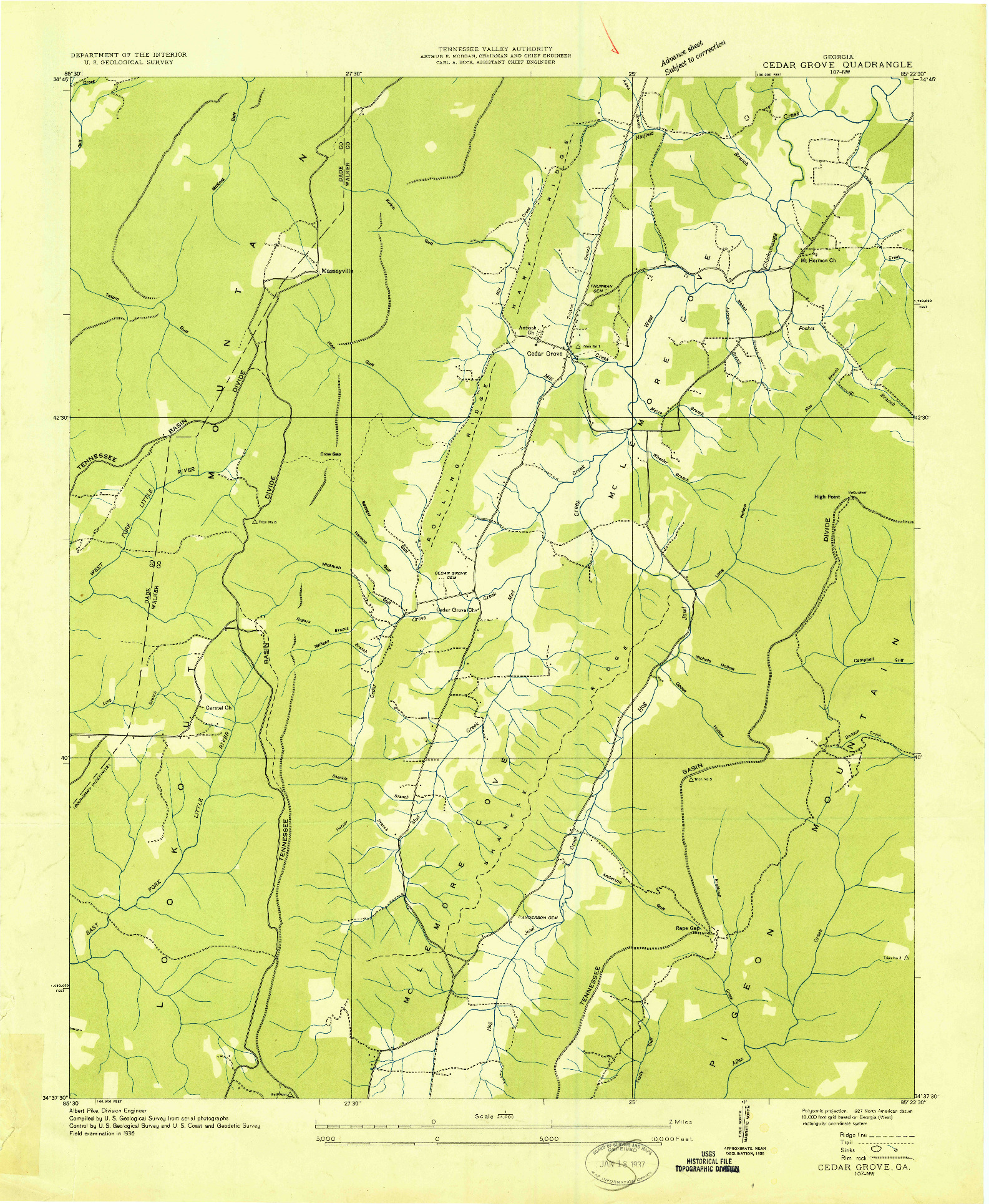 USGS 1:24000-SCALE QUADRANGLE FOR CEDAR GROVE, GA 1936