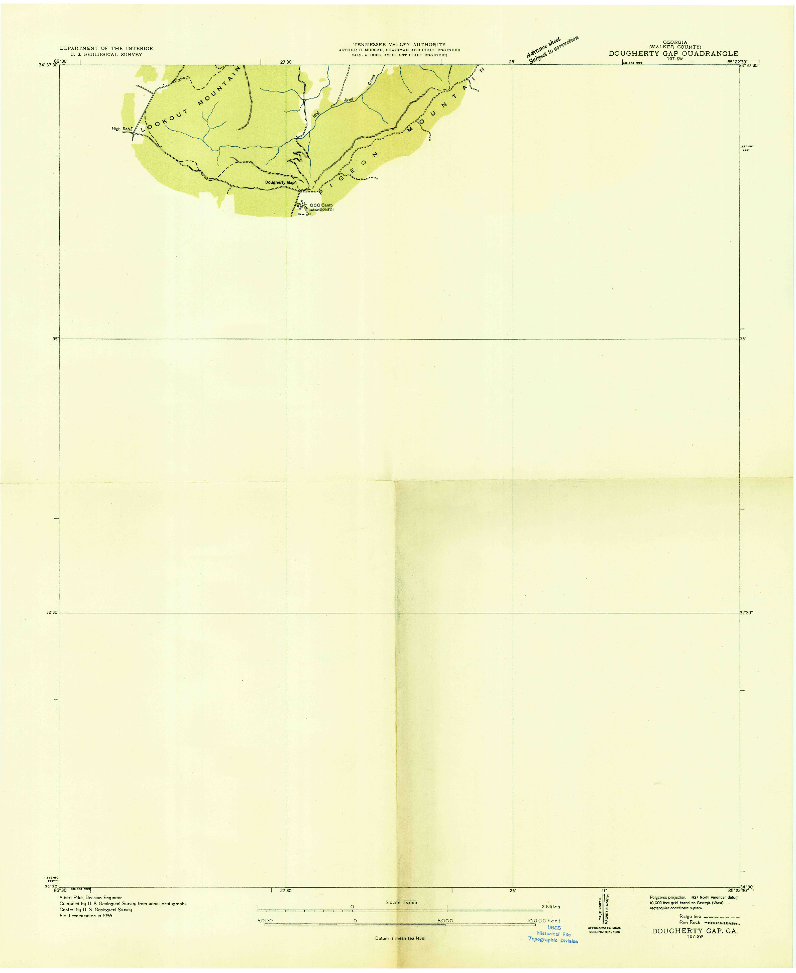 USGS 1:24000-SCALE QUADRANGLE FOR DOUGHERTY GAP, GA 1936