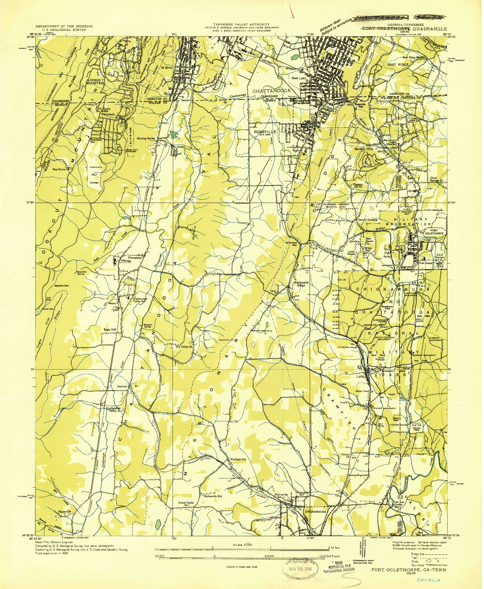 USGS 1:24000-SCALE QUADRANGLE FOR FORT OGLETHORPE, GA 1936