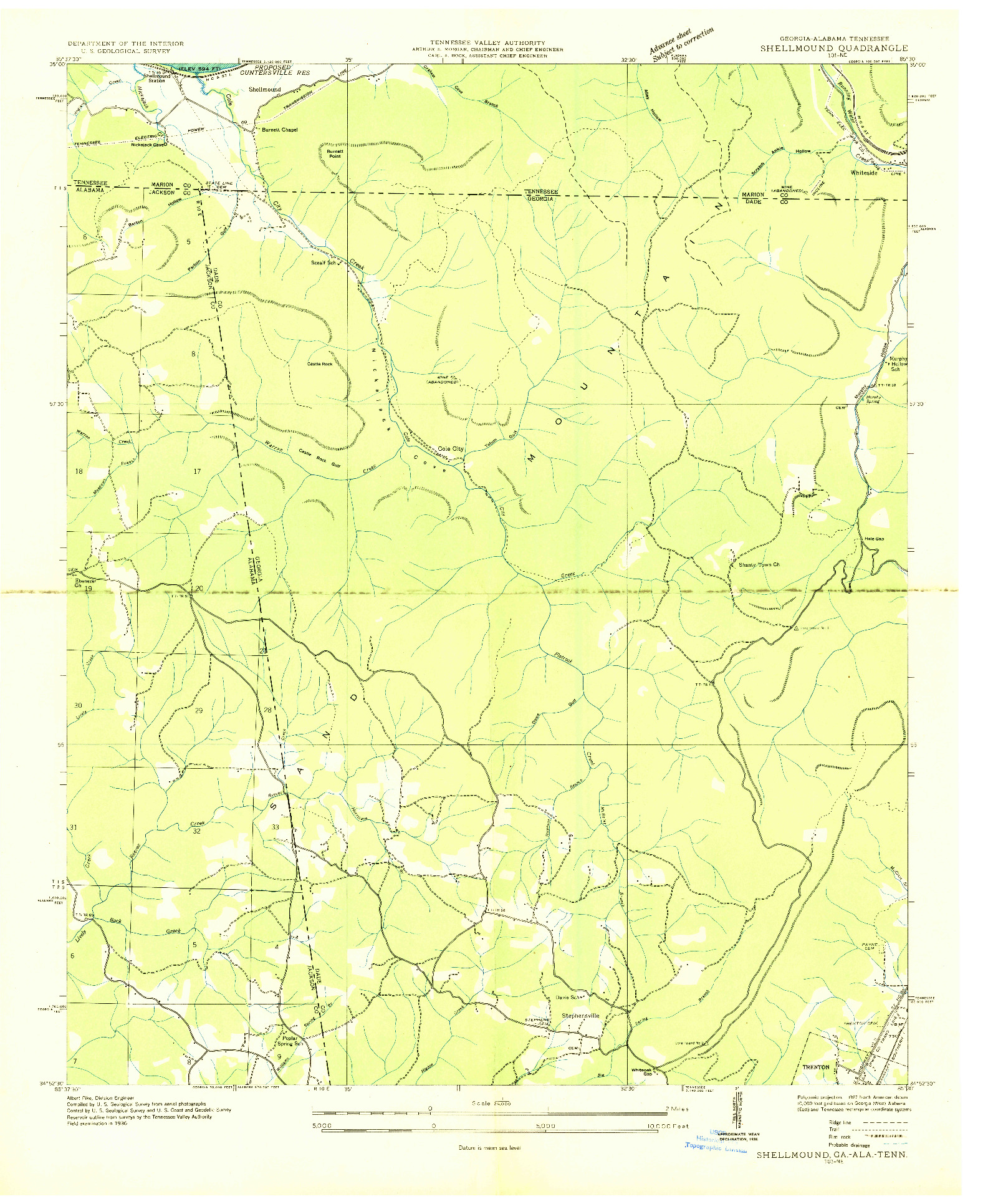 USGS 1:24000-SCALE QUADRANGLE FOR SHELLMOUND, GA 1936