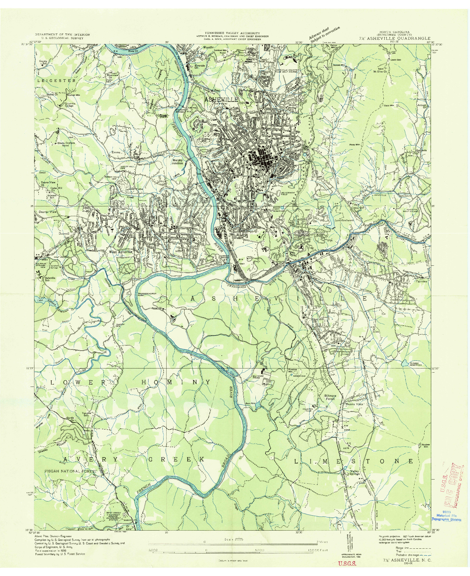 USGS 1:24000-SCALE QUADRANGLE FOR ASHEVILLE, NC 1936