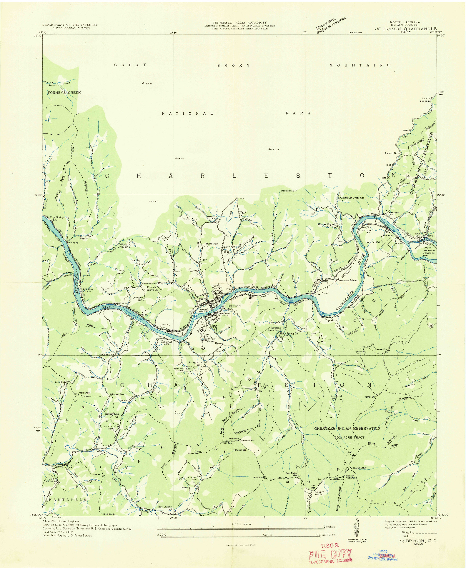USGS 1:24000-SCALE QUADRANGLE FOR BRYSON, NC 1936