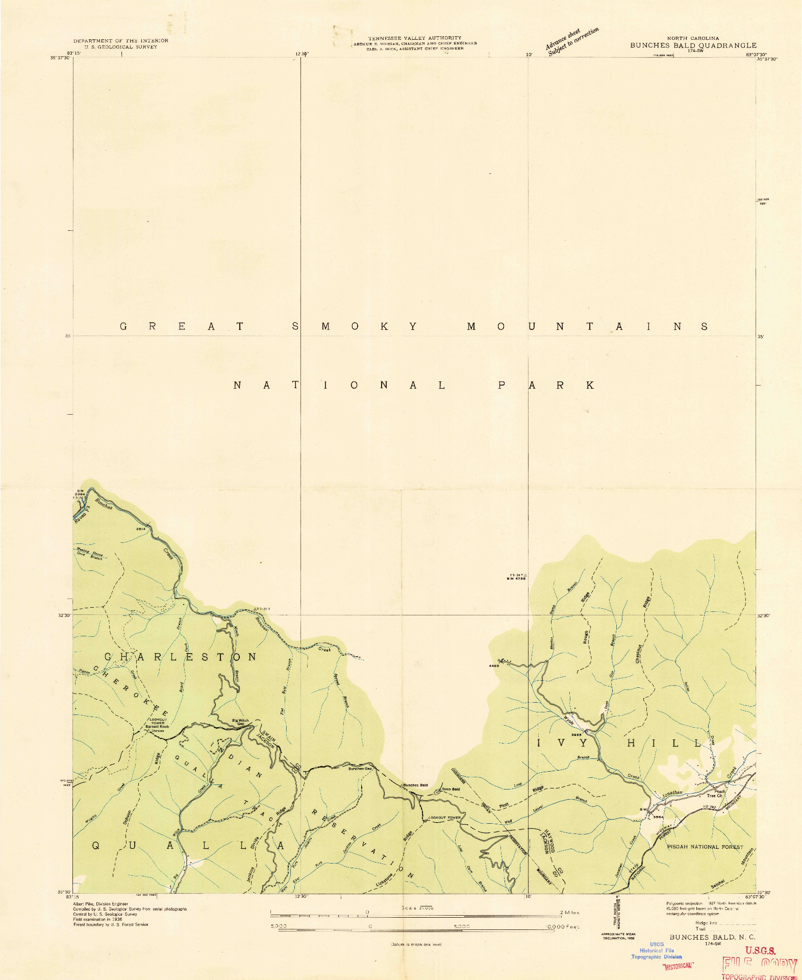 USGS 1:24000-SCALE QUADRANGLE FOR BUNCHES BALD, NC 1936