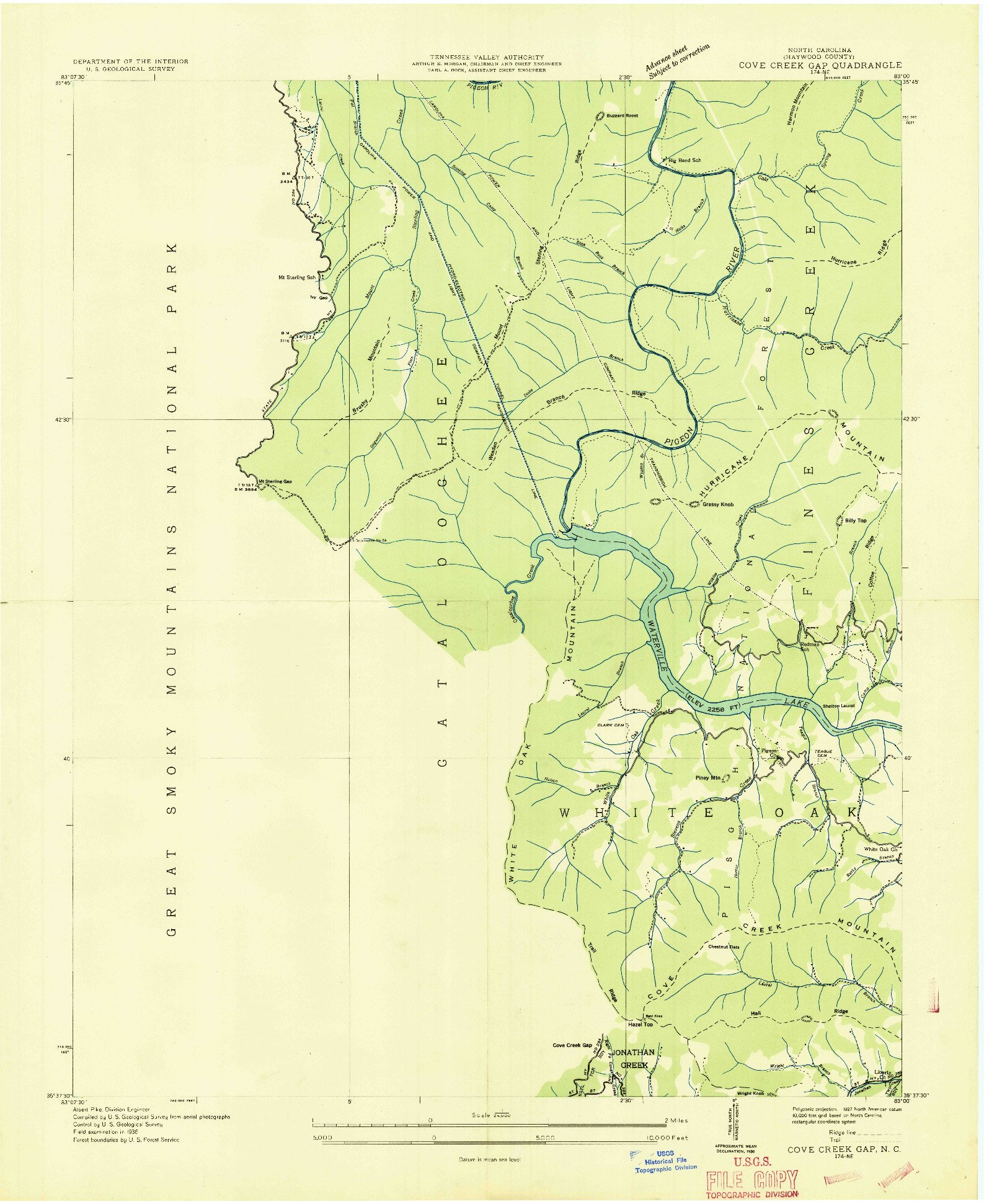 USGS 1:24000-SCALE QUADRANGLE FOR COVE CREEK GAP, NC 1936
