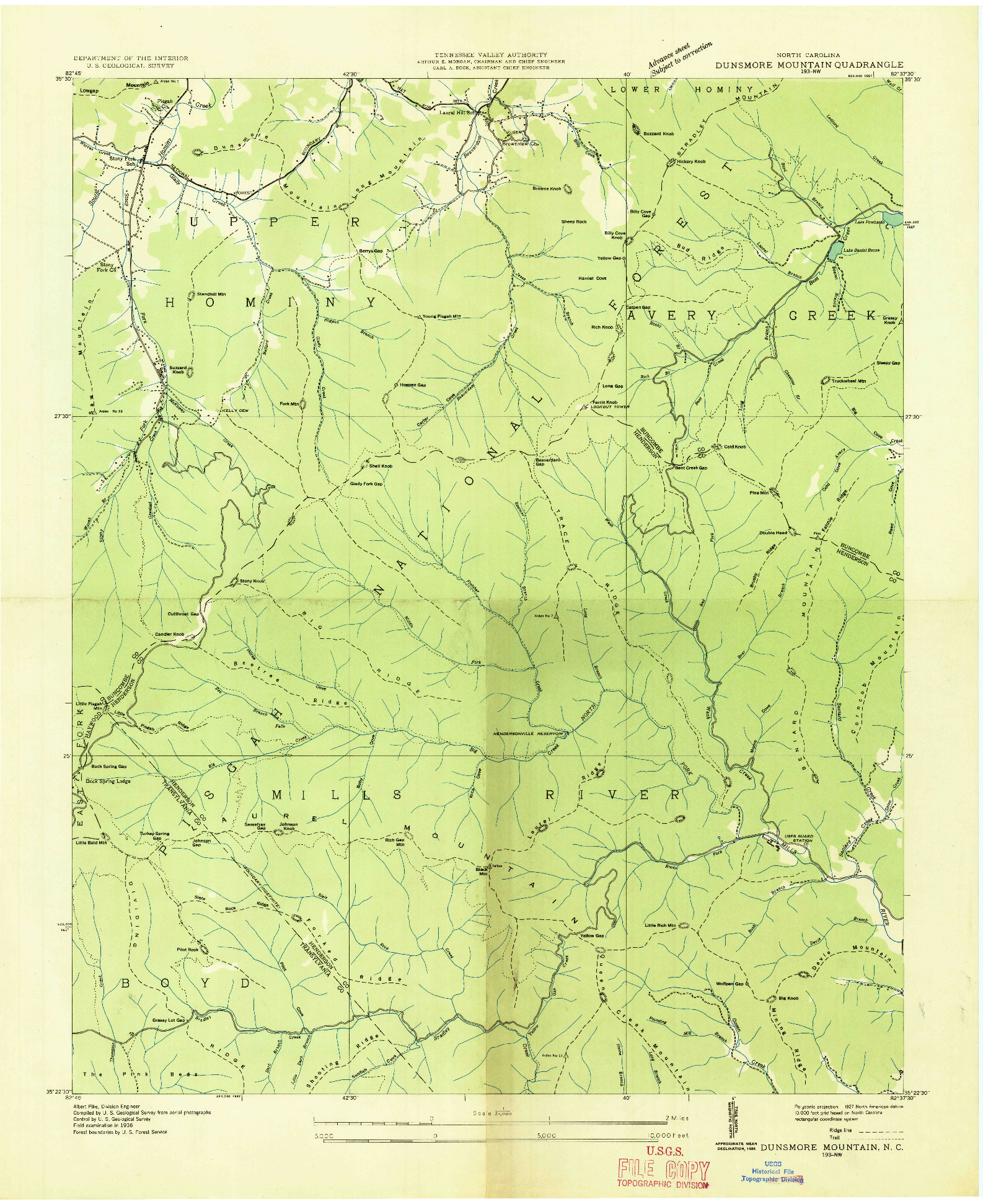 USGS 1:24000-SCALE QUADRANGLE FOR DUNSMORE MOUNTAIN, NC 1936