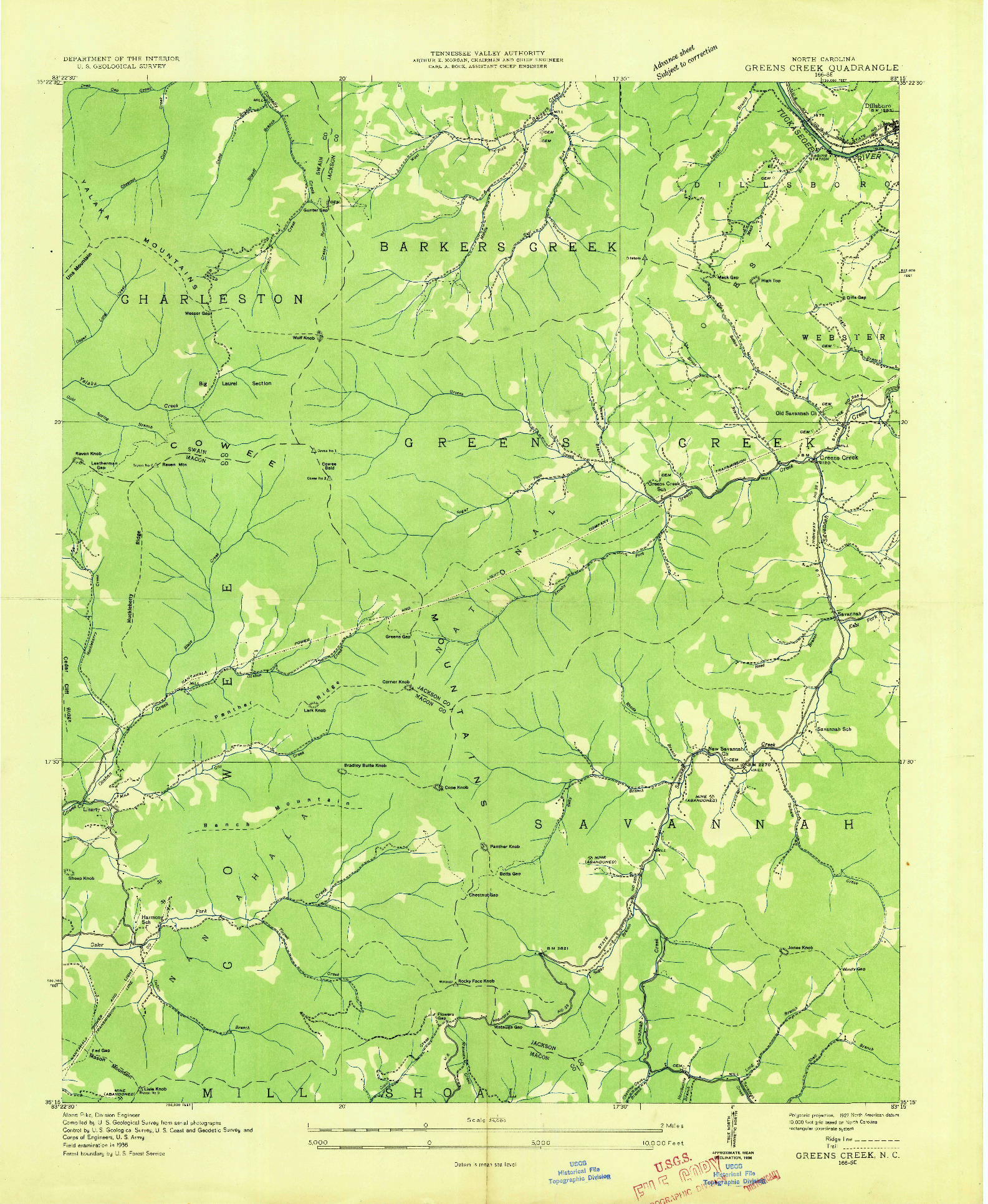 USGS 1:24000-SCALE QUADRANGLE FOR GREENS CREEK, NC 1936