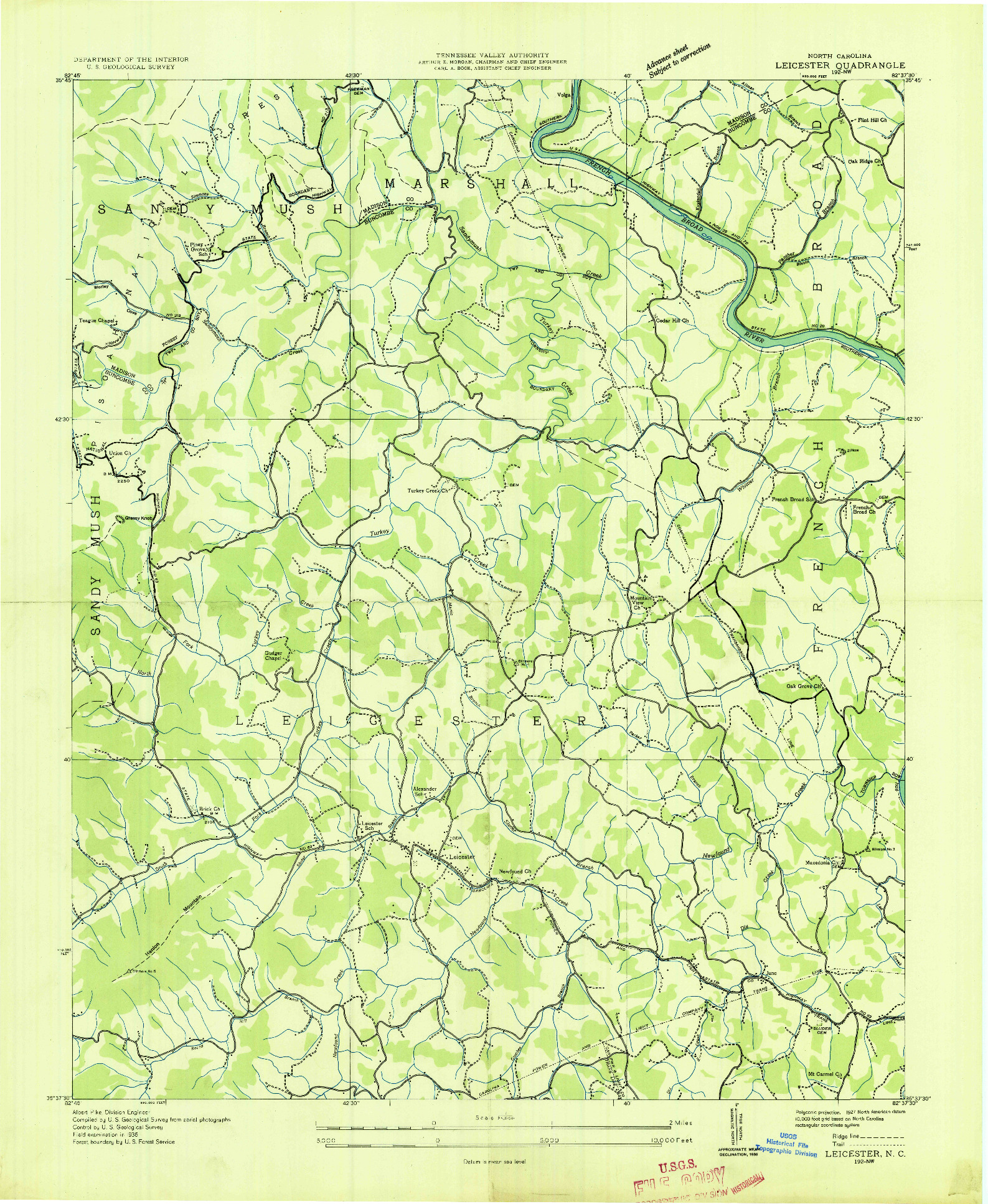 USGS 1:24000-SCALE QUADRANGLE FOR LEICESTER, NC 1936