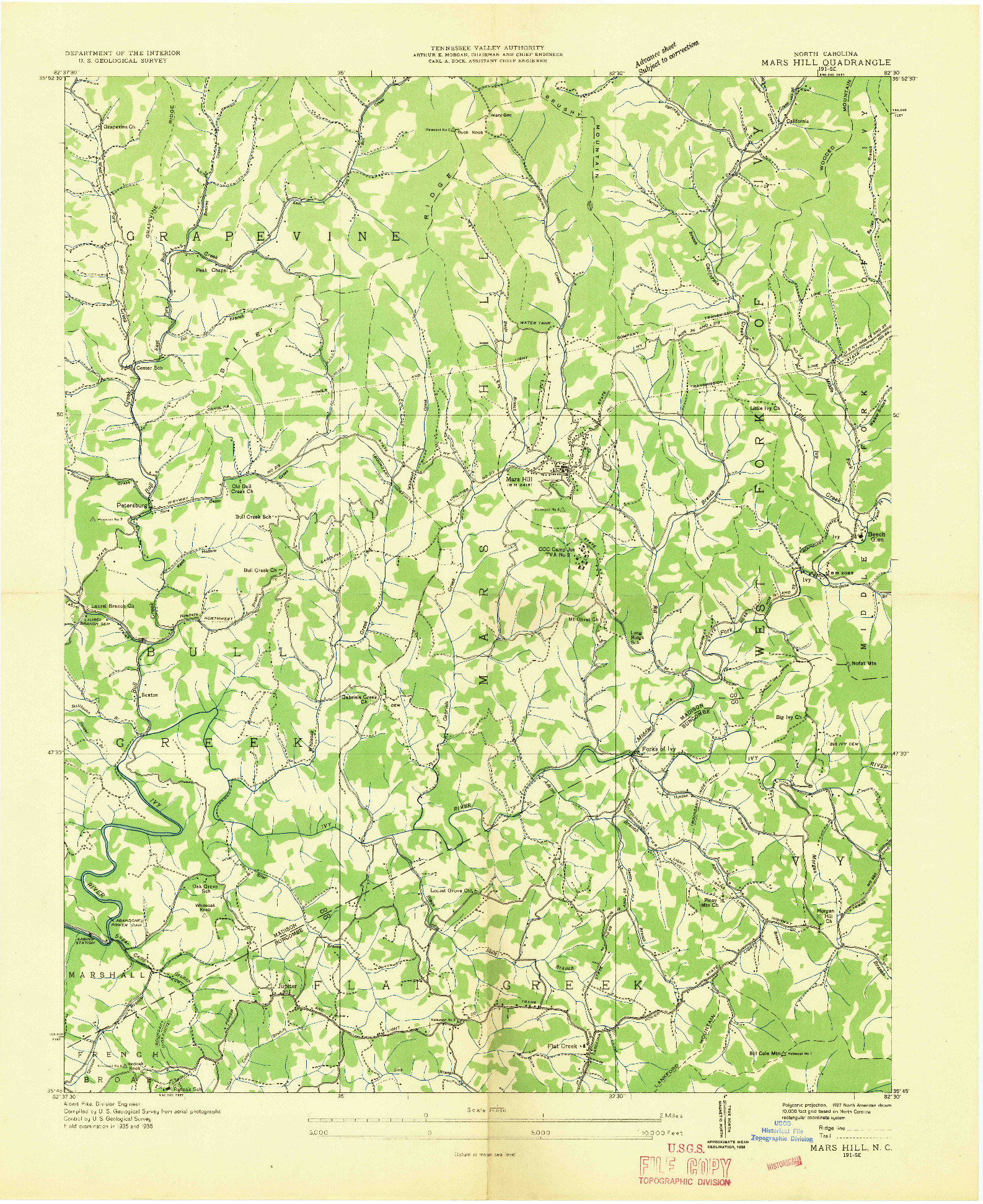 USGS 1:24000-SCALE QUADRANGLE FOR MARS HILL, NC 1936