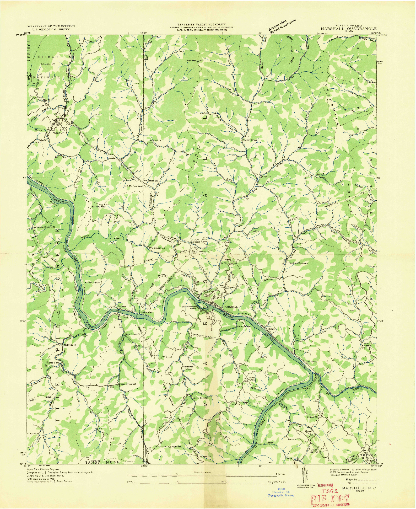 USGS 1:24000-SCALE QUADRANGLE FOR MARSHALL, NC 1936