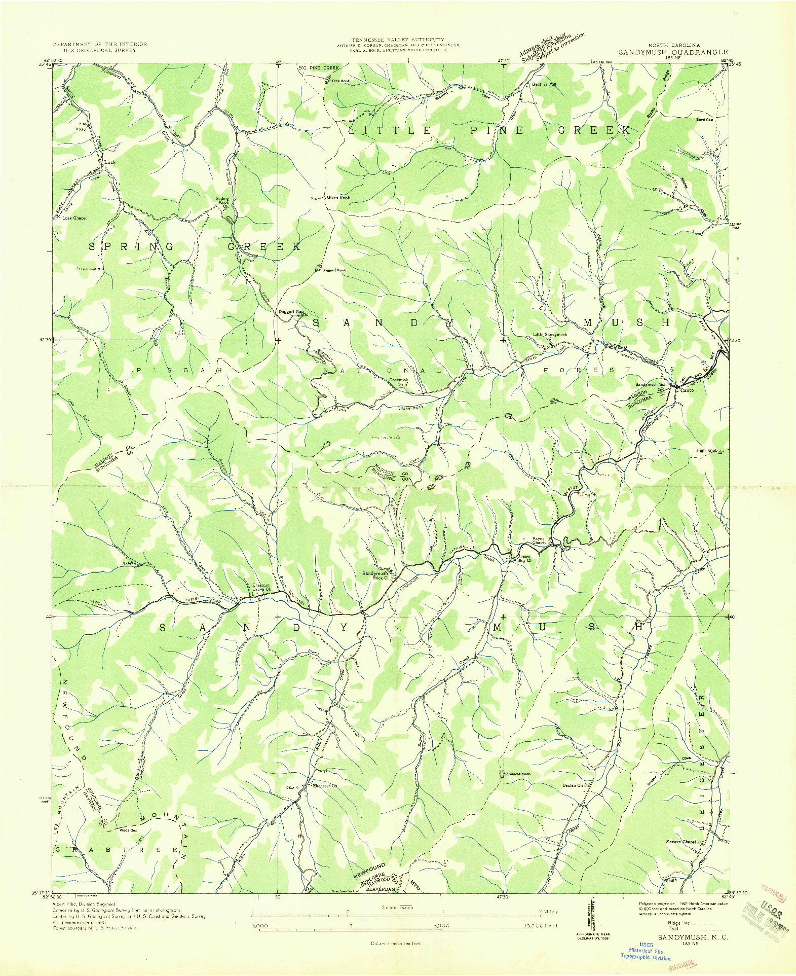 USGS 1:24000-SCALE QUADRANGLE FOR SANDYMUSH, NC 1936