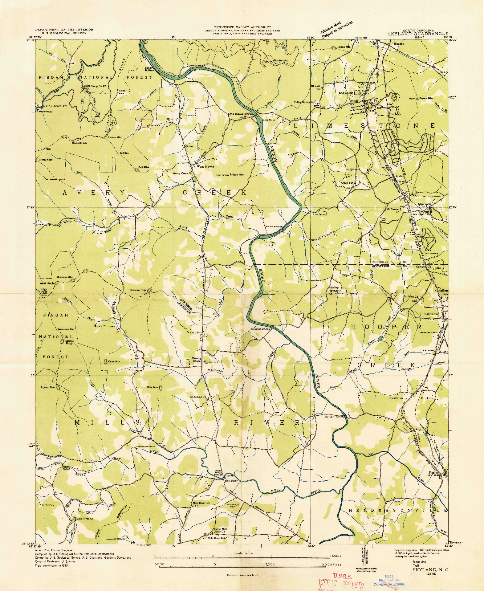 USGS 1:24000-SCALE QUADRANGLE FOR SKYLAND, NC 1936