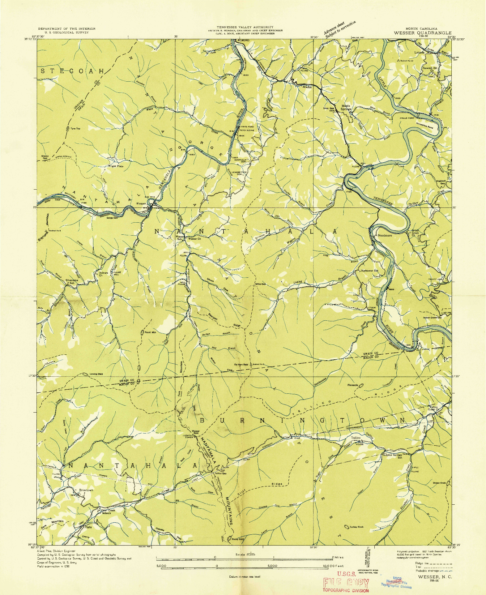 USGS 1:24000-SCALE QUADRANGLE FOR WESSER, NC 1936