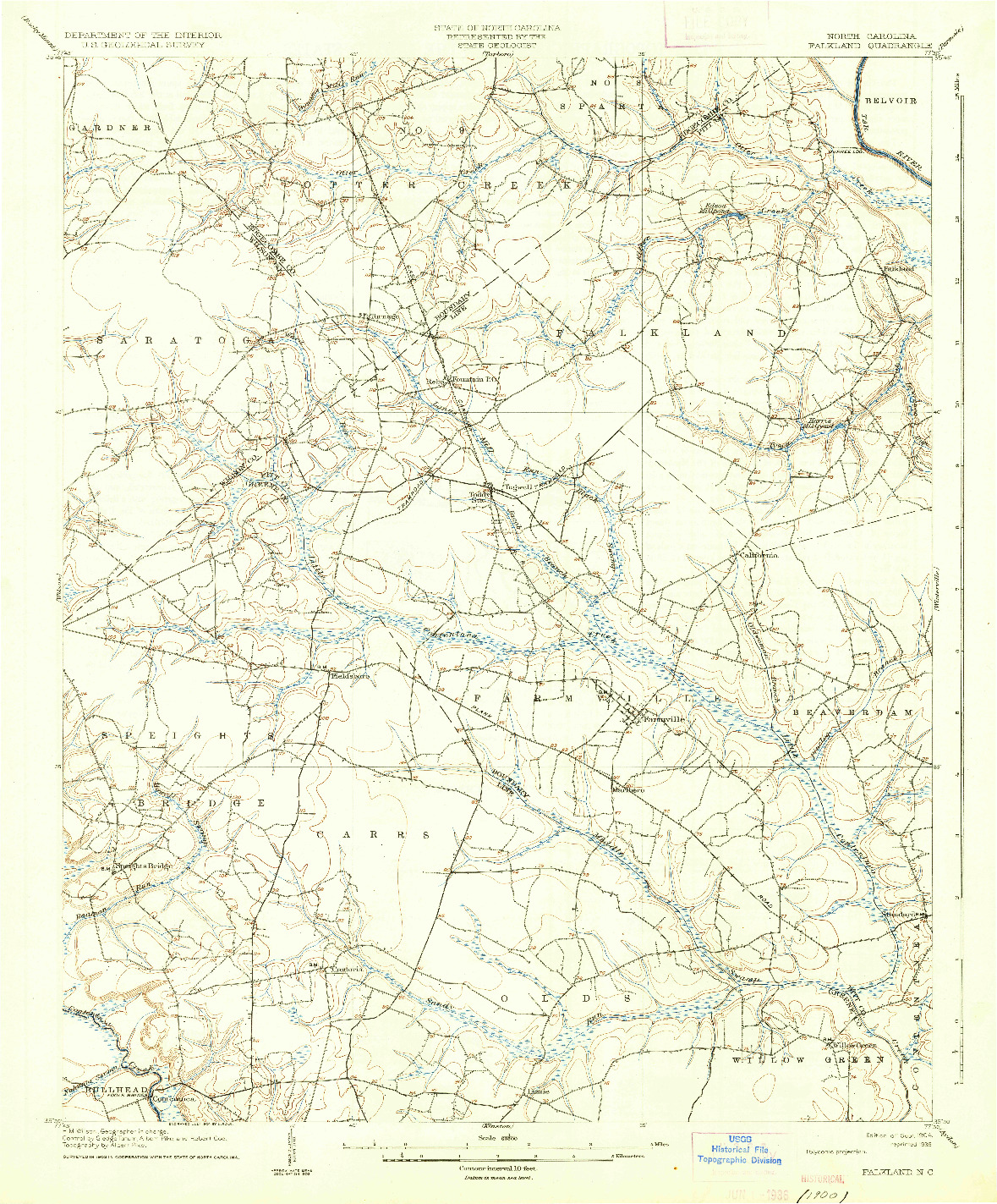 USGS 1:62500-SCALE QUADRANGLE FOR FALKLAND, NC 1904