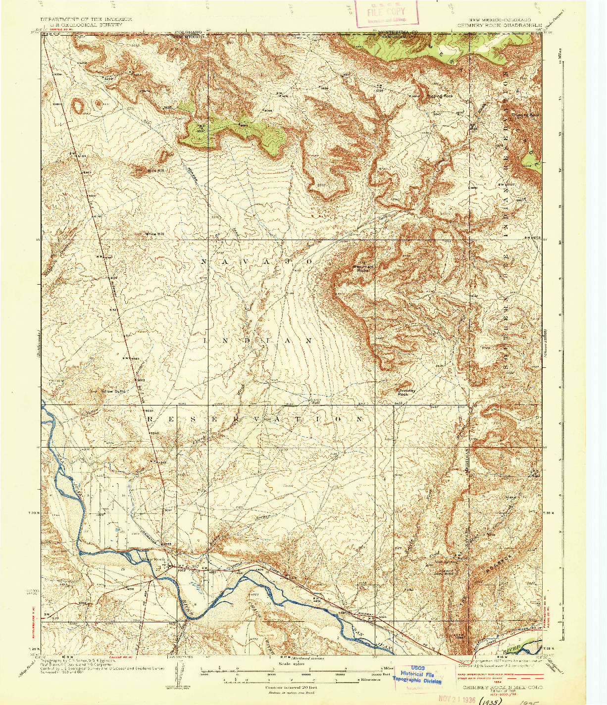 USGS 1:62500-SCALE QUADRANGLE FOR CHIMNEY ROCK, NM 1936